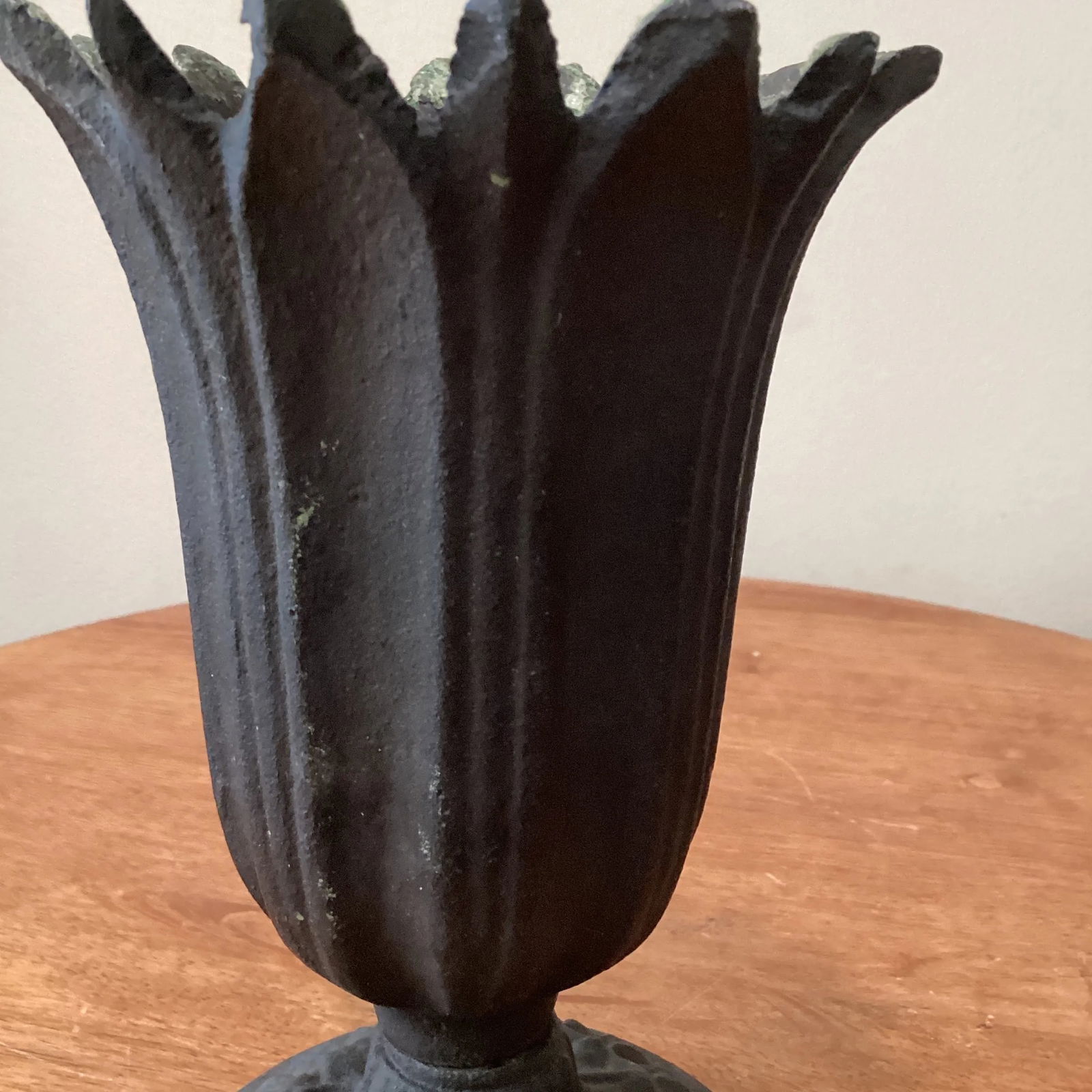 Vintage Tulips Scalloped Cast Metal Vase & Urn with Organic Patina - 4