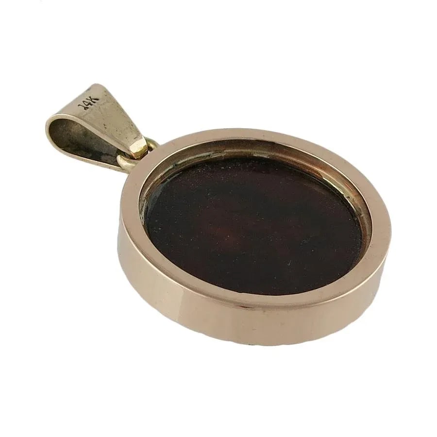 1870 14k Gold Etruscan Carved Onyx Intaglio Pendant - 2