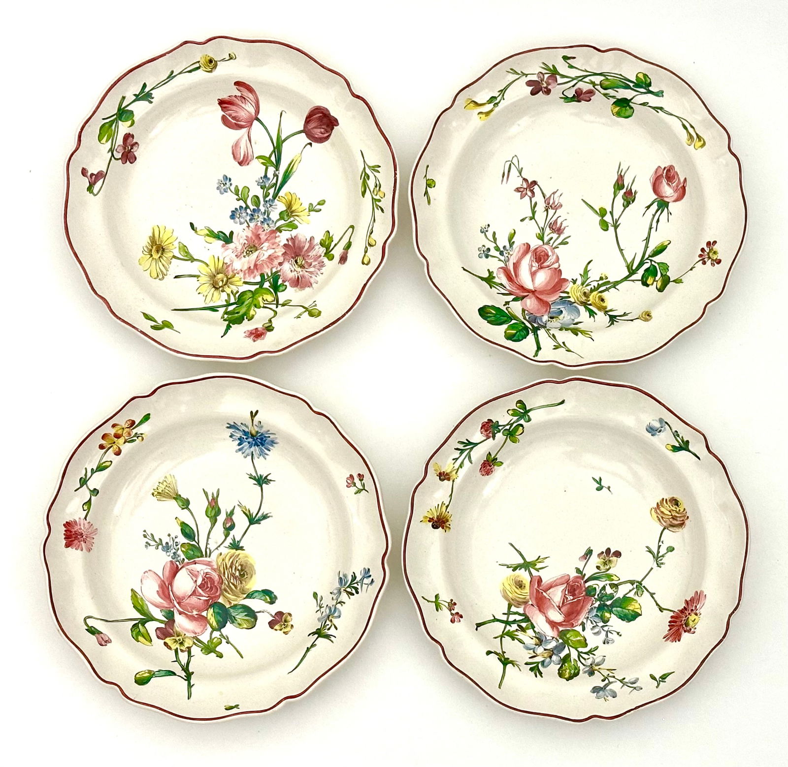 Antique Veuve Perrin French Faience Pottery Bowls - Set of 4 - 6