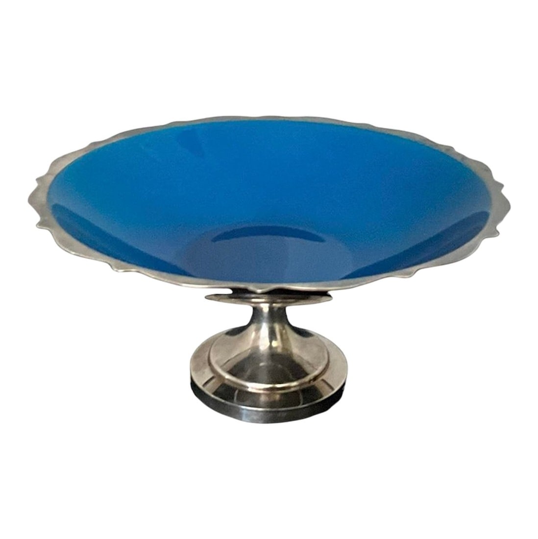 Mid 20th Century Wm a Rogers Compote Dish With Enamel Center: Rogers silver compote dish with exquisite, brilliant blue enamel center. A touch of color for your room. Condition: Alterations: Original Condition Unaltered Imperfections: Some Imperfections Conditio