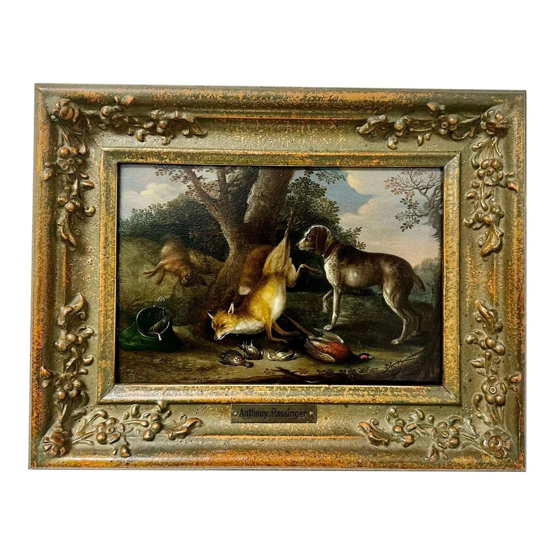 19th Century German Oil Painting: Anton Passinger was an Austrian artist born in 1825. He died in 1900. The name is anglicized on the brass plaque, and it's signed with his German signature on the back. The painting it's self measures