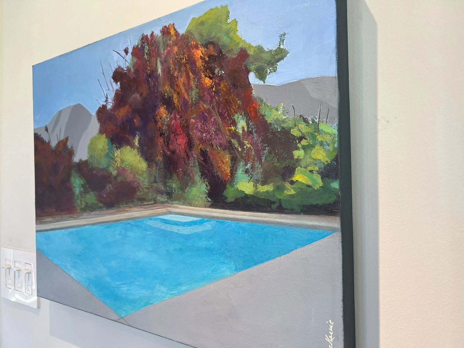 "Mountain Aquatics" Contemporary California Pool Landscape With Mount Tam in Maroon, Green, Blue b - 2