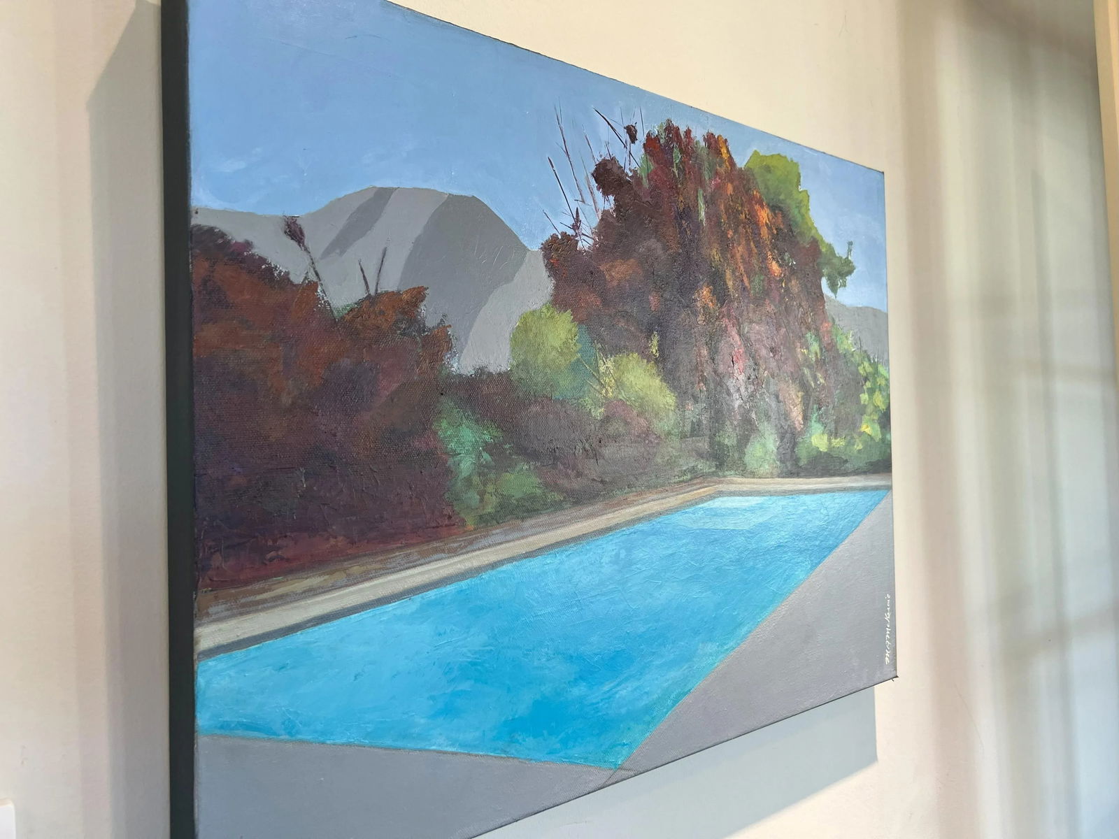 "Mountain Aquatics" Contemporary California Pool Landscape With Mount Tam in Maroon, Green, Blue b - 9
