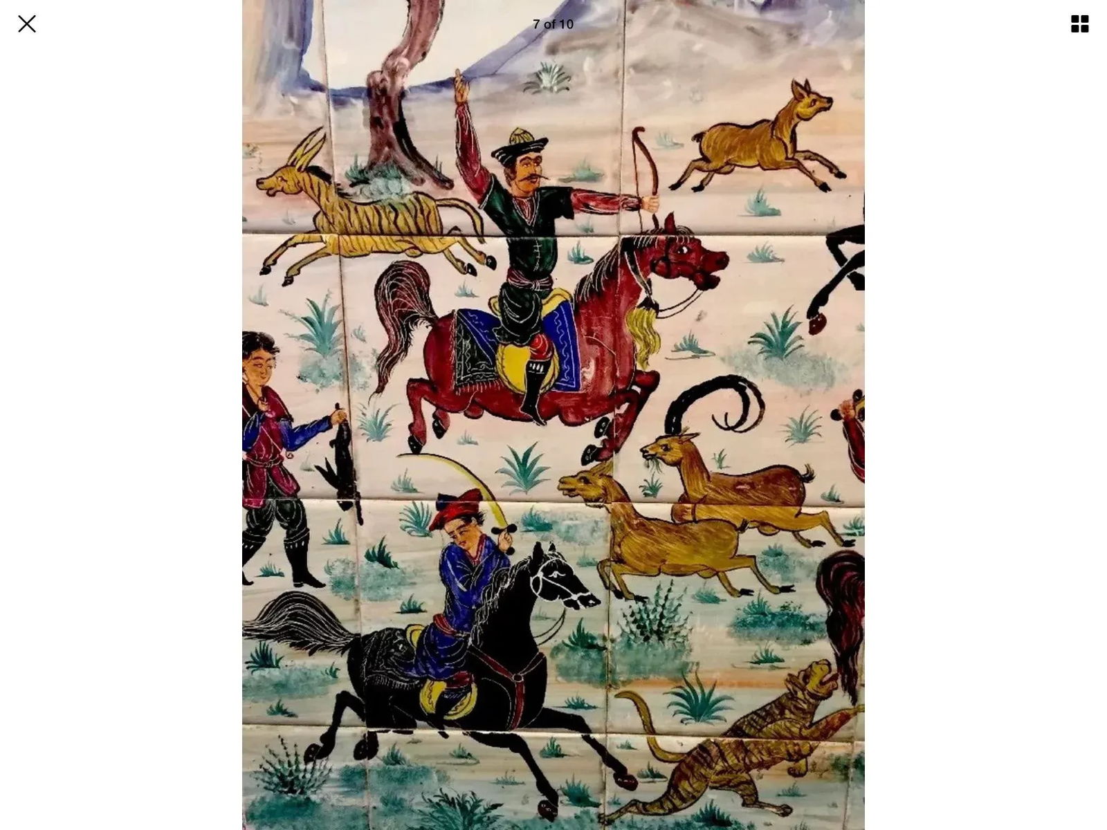 Hand Painted Persian Tile Panel Hunt Scene / Persian Miniature Art Mosaic - 4
