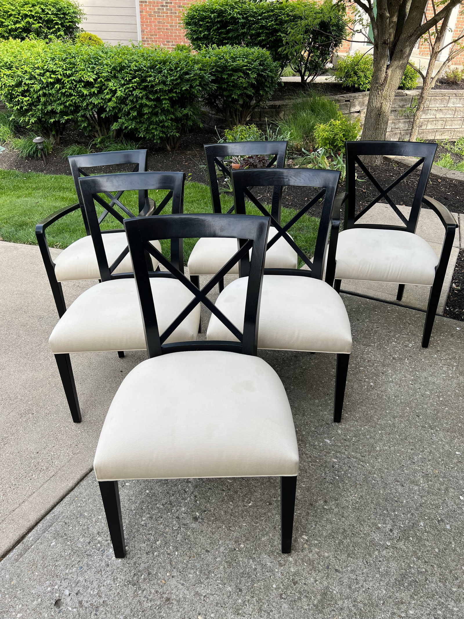 Set of 6 Henredon Ralph Lauren Dining Room Chairs Sleek Modern Black Cream - 2