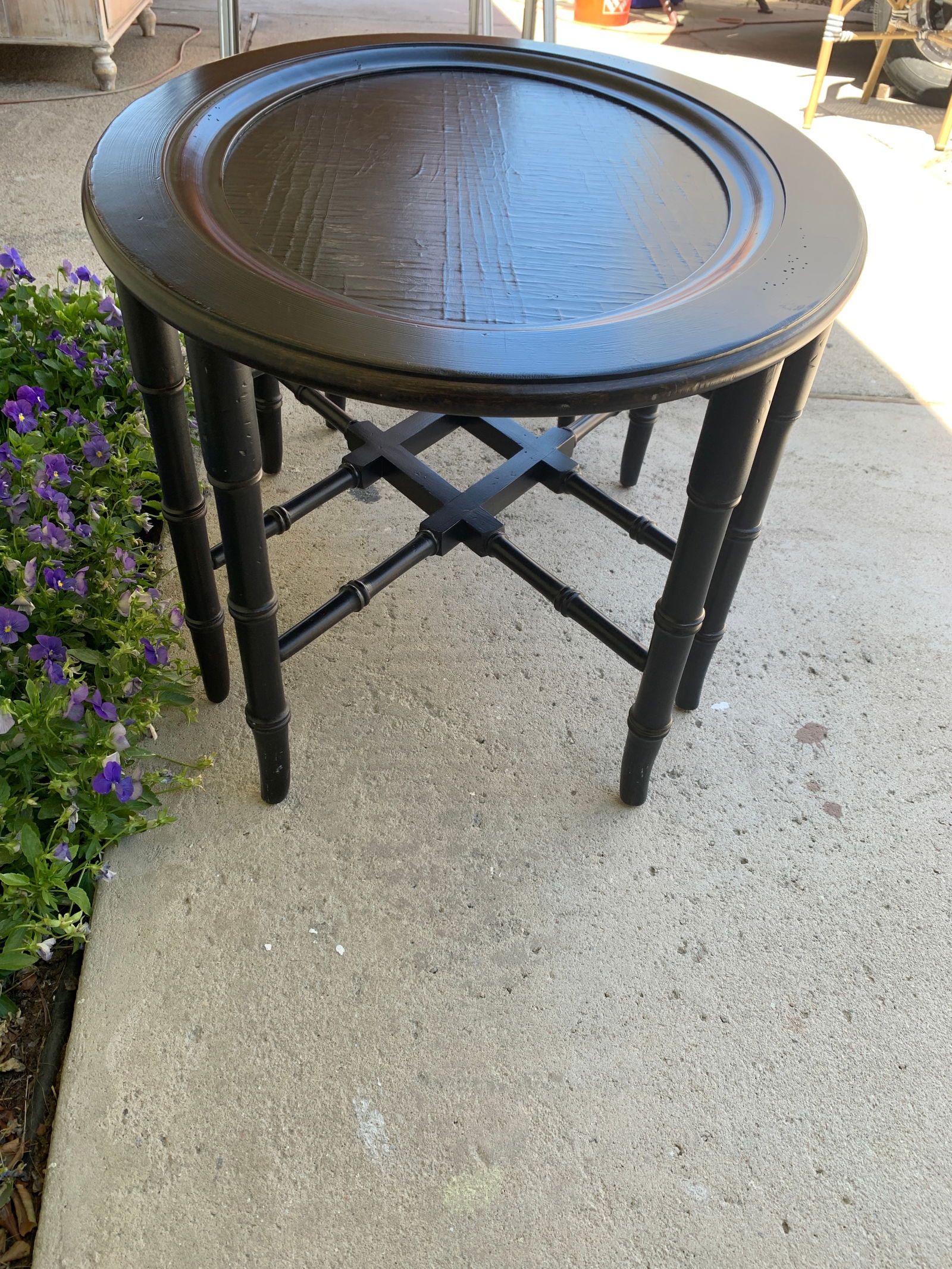 Ethan Allen Faux Bamboo Black Chinoiserie Tray Table - 2