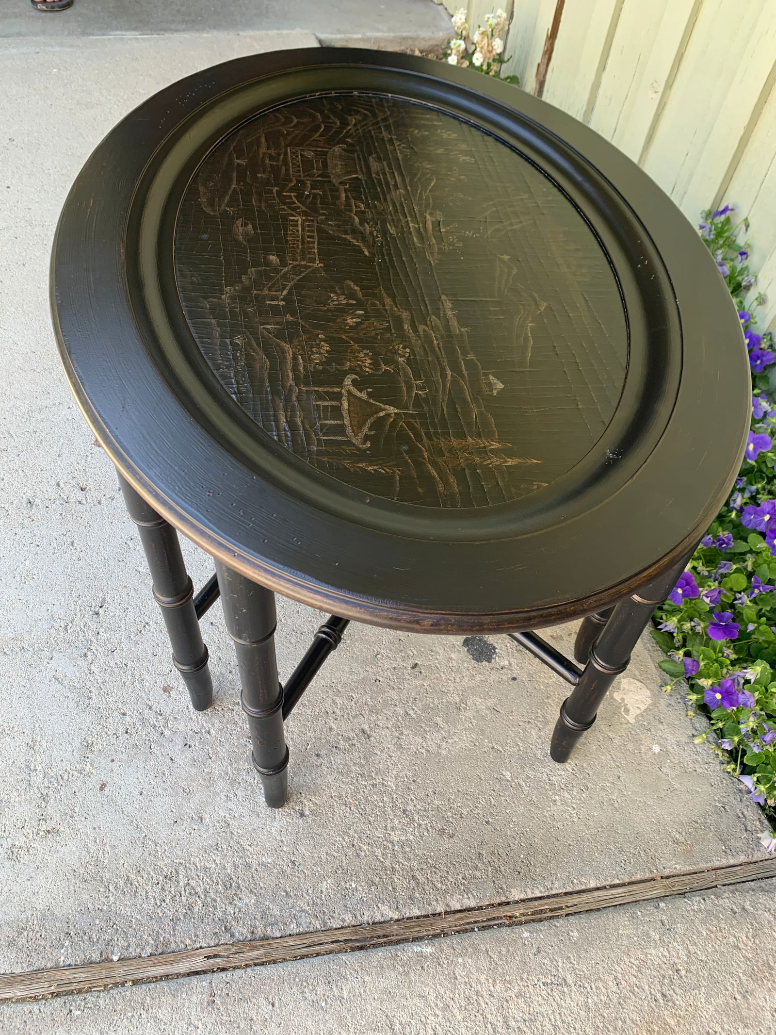 Ethan Allen Faux Bamboo Black Chinoiserie Tray Table - 4