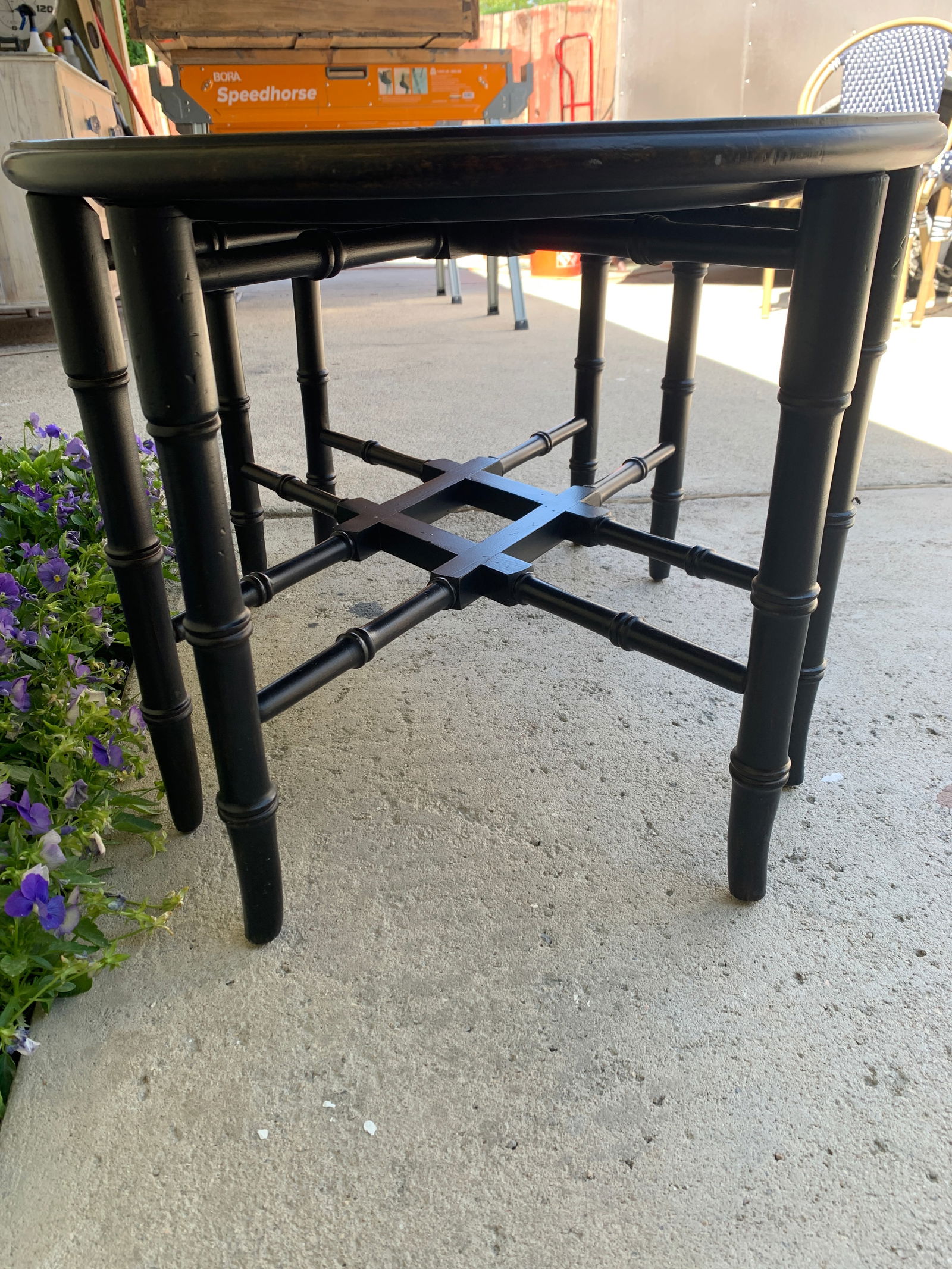 Ethan Allen Faux Bamboo Black Chinoiserie Tray Table - 5