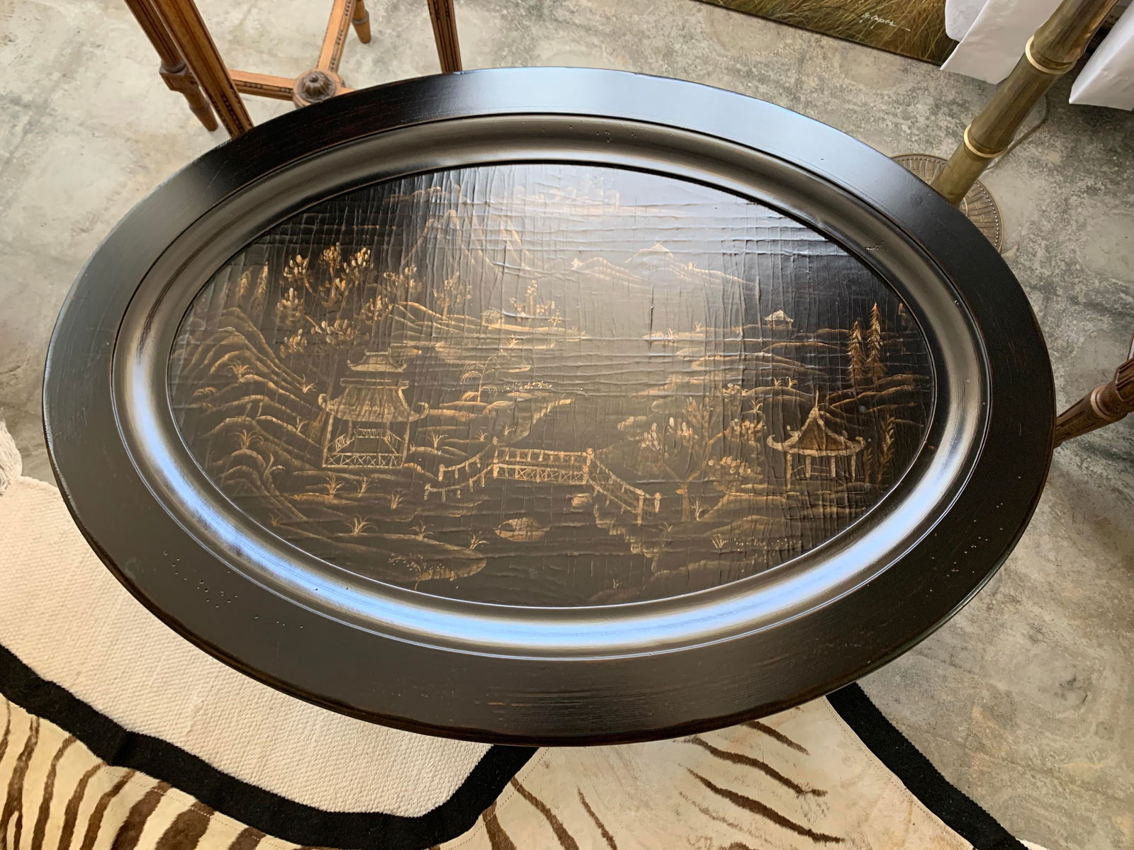 Ethan Allen Faux Bamboo Black Chinoiserie Tray Table - 8