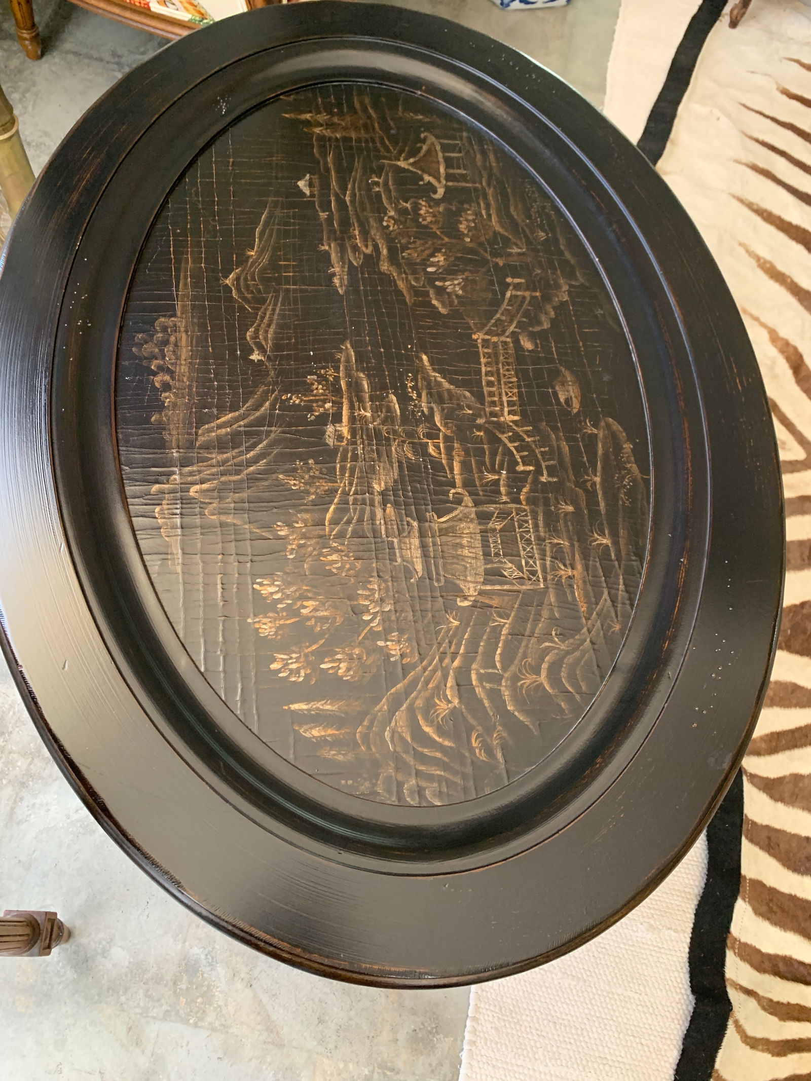 Ethan Allen Faux Bamboo Black Chinoiserie Tray Table - 9