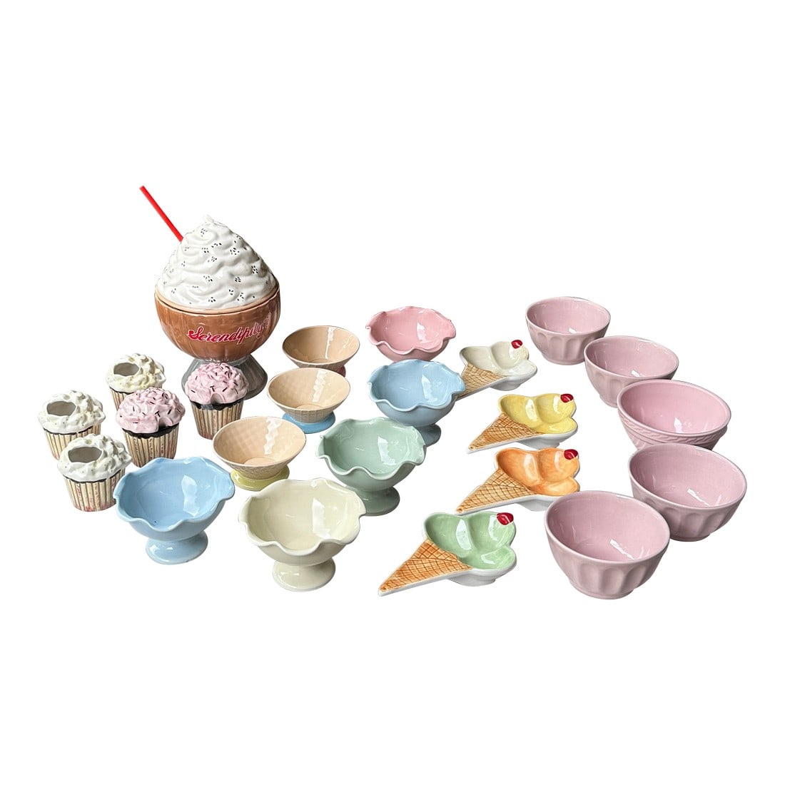 Large 1970s Ice Cream Serving and Dining Bowls Collection- 23 Pieces: Up for consideration is a beautiful large ice cream serving and dining bowls. These would look lovely in your home and they are a great find for the interior design enthusiast. Please check out my oth