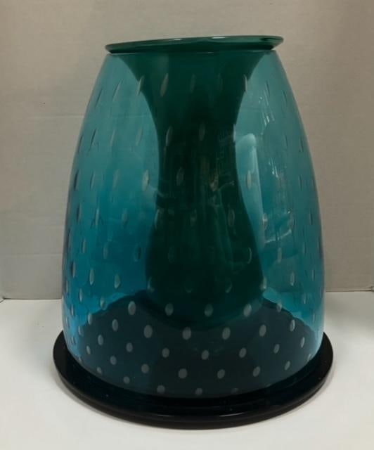 Late 20th Century Marco Zanini Murano Flower Glass Vase Turquoise/Black Milion by Venini - 2