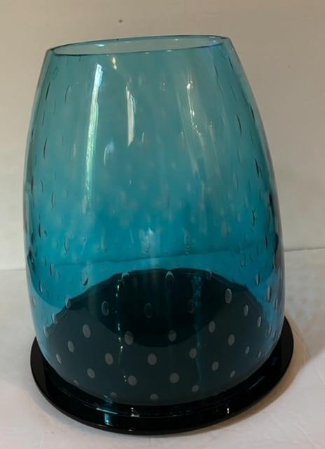 Late 20th Century Marco Zanini Murano Flower Glass Vase Turquoise/Black Milion by Venini - 3