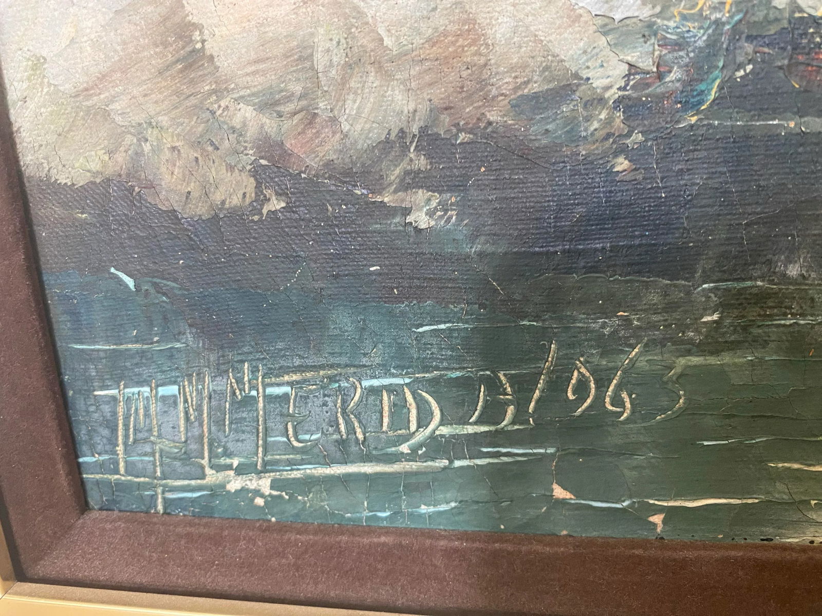 1960s Mid Century Modern House in Forest Landscape Painting With Gold Frame Signed Manuel Munoz Meri - 6