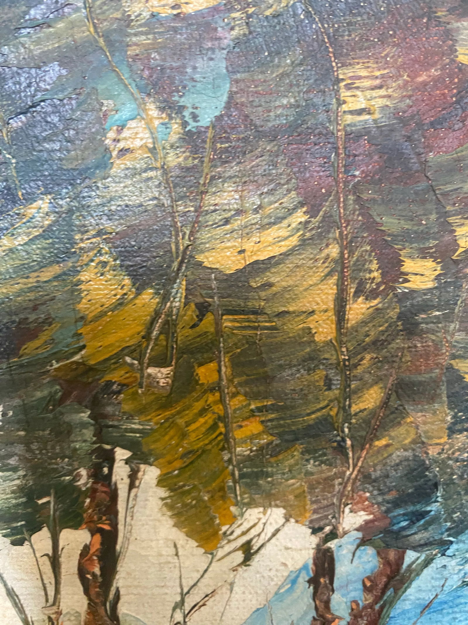 1960s Mid Century Modern House in Forest Landscape Painting With Gold Frame Signed Manuel Munoz Meri - 7