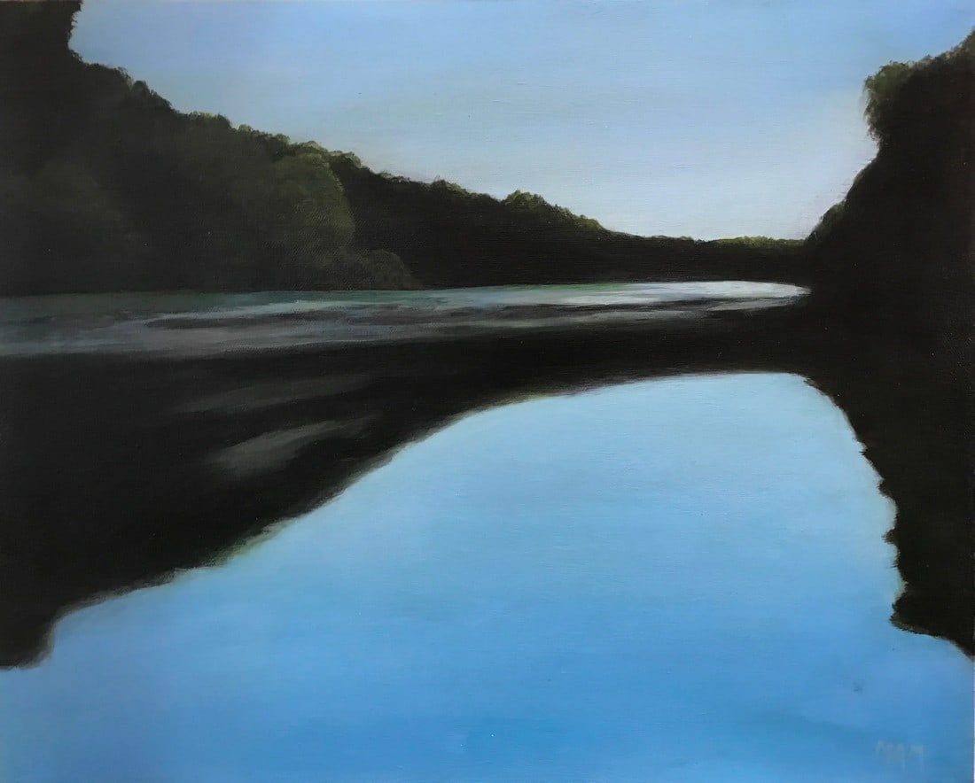 "Tranquil Lake" Acrylic Painting on Canvas by Mary Anne McKernie: Title: "Tranquil Lake" A lakeside scene invites a feeling of tranquility in a setting where the air is still and the birds are quiet. Original (New) - Acrylic on canvas My art is inspired by both natu