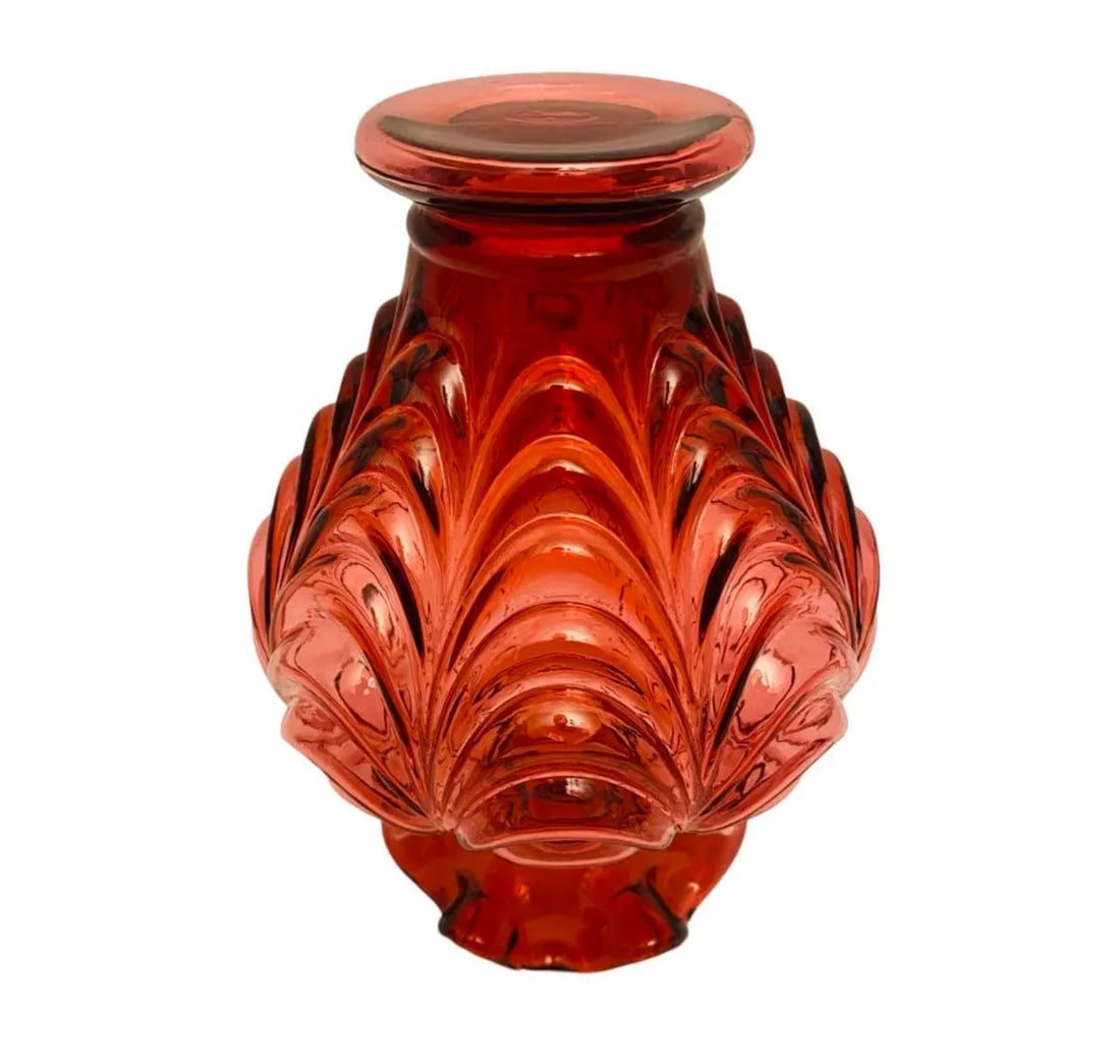 Vintage Fenton Cranberry Art Glass Drape Feather Vase - 5