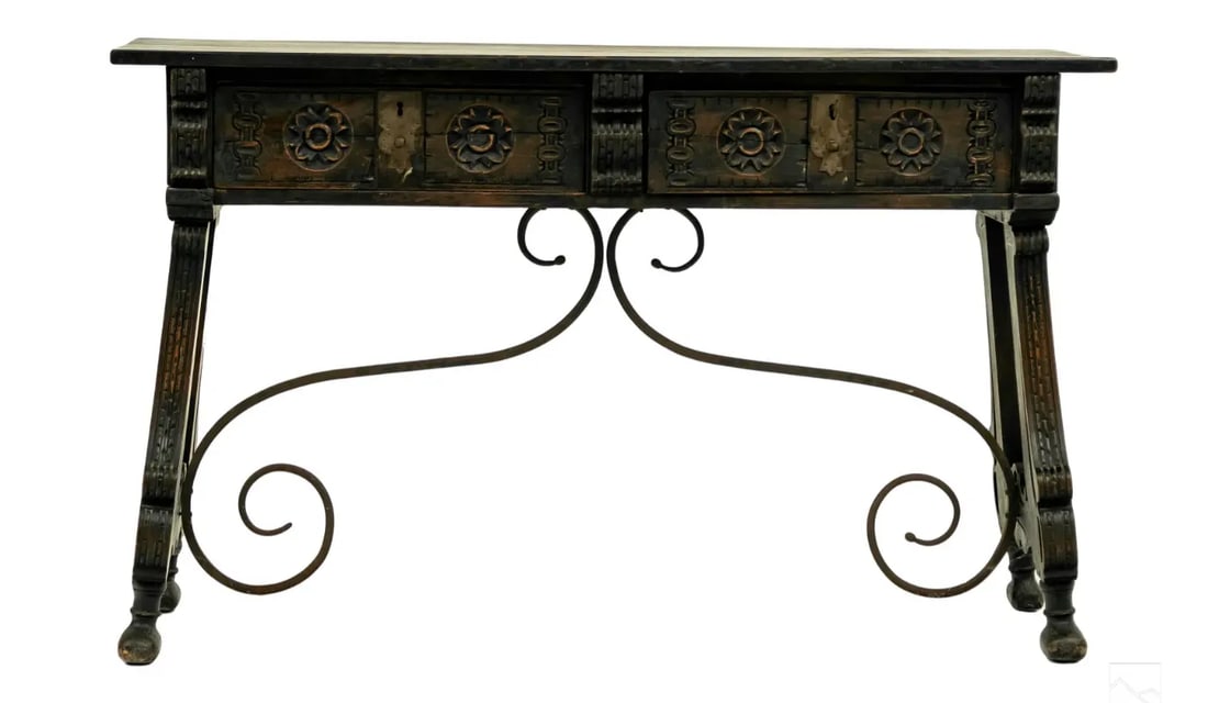 Renaissance Wood and Wrought Iron Trestle Table - 2