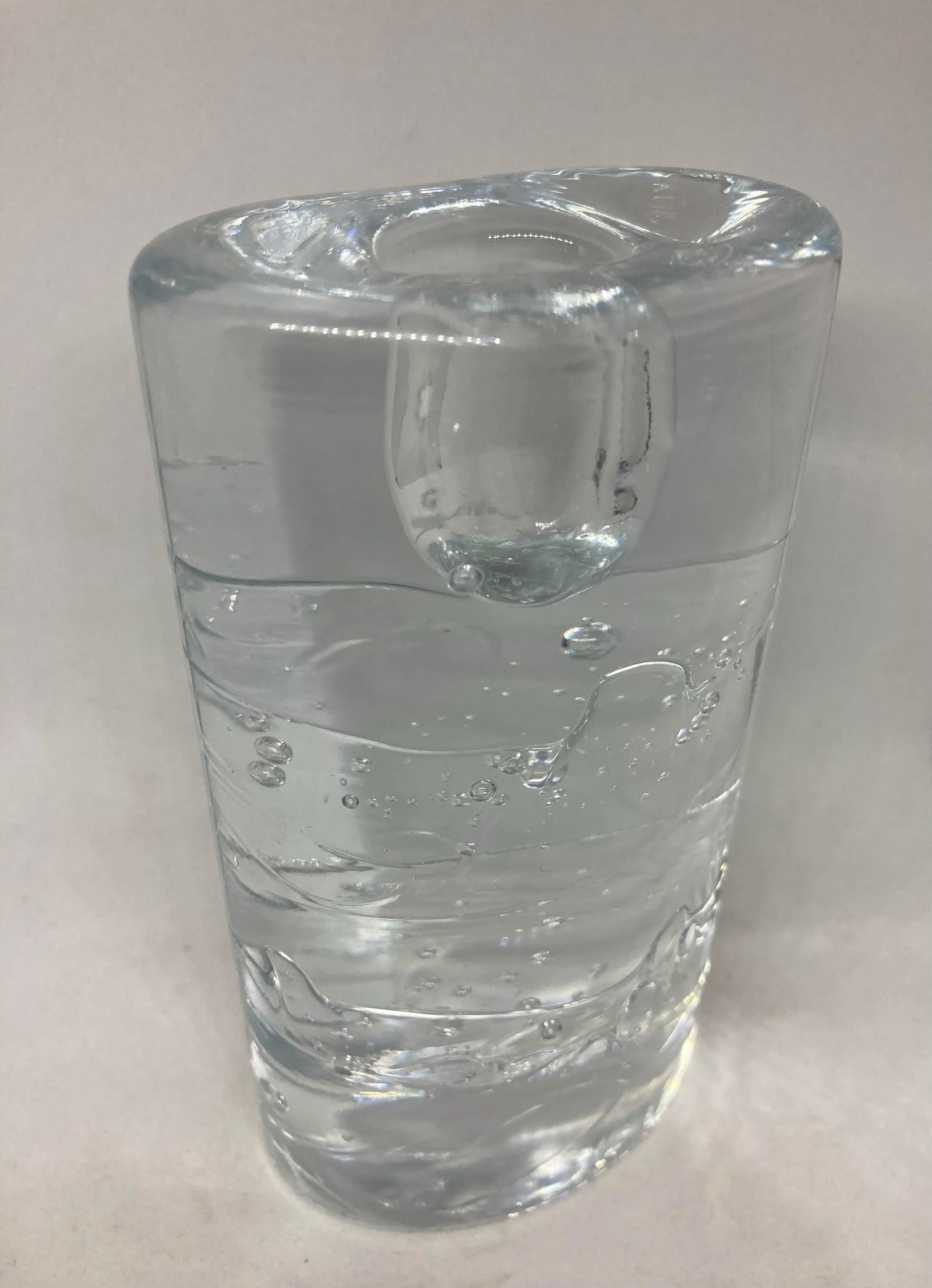 1960s Iittala Finland Timo Sarpaneva Arkipelago Ice Block Oval Thick Glass Candle Holders- Set of 2 - 11