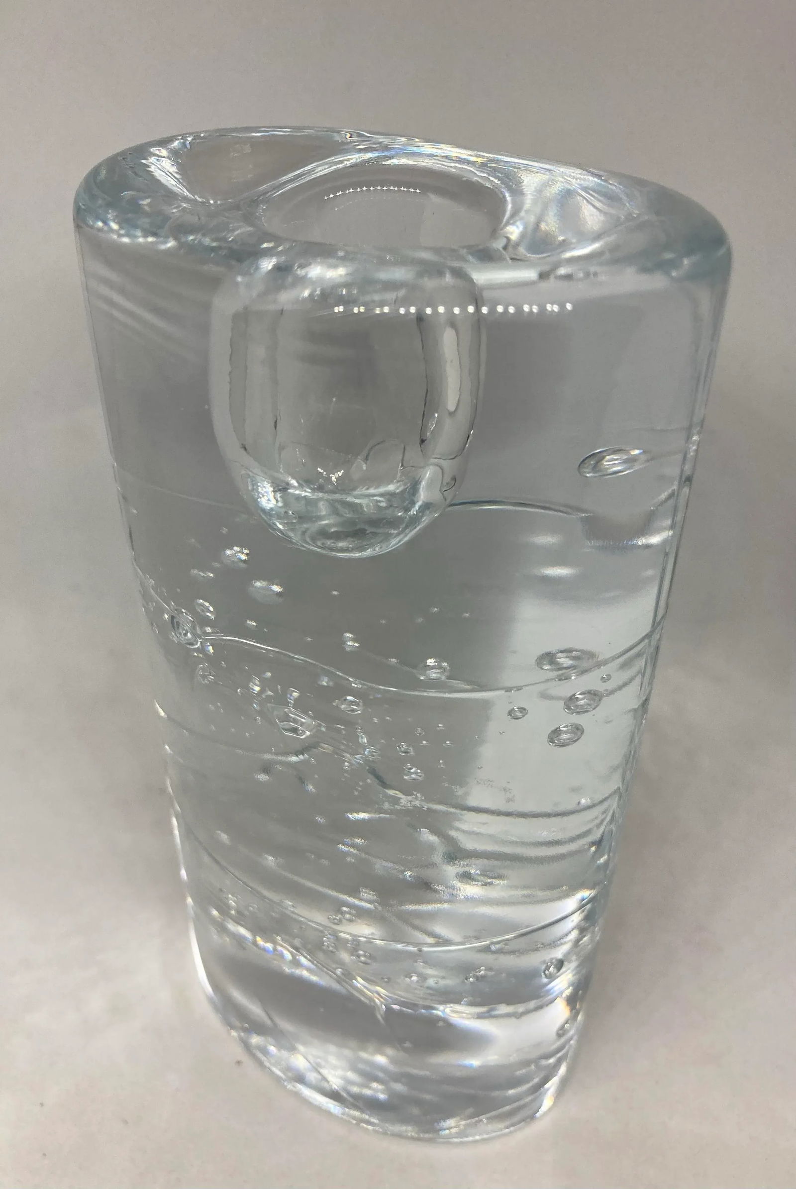 1960s Iittala Finland Timo Sarpaneva Arkipelago Ice Block Oval Thick Glass Candle Holders- Set of 2 - 12