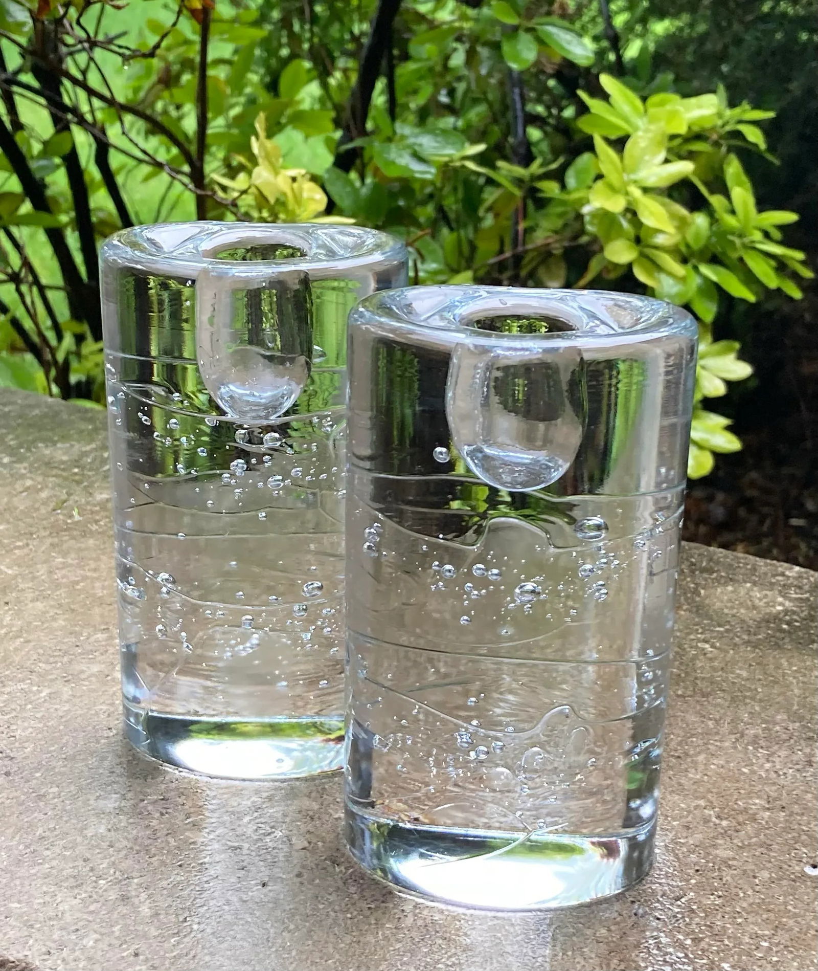 1960s Iittala Finland Timo Sarpaneva Arkipelago Ice Block Oval Thick Glass Candle Holders- Set of 2 - 3