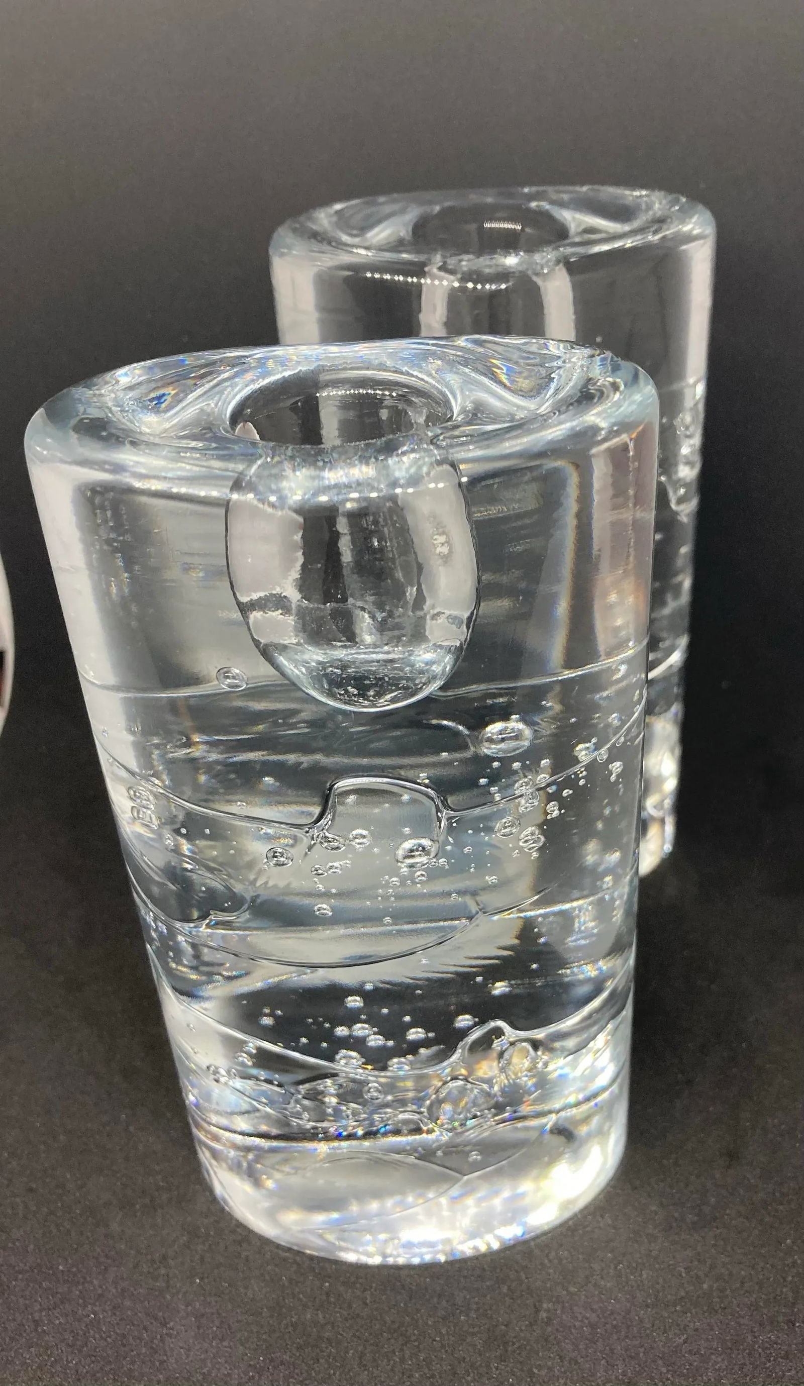 1960s Iittala Finland Timo Sarpaneva Arkipelago Ice Block Oval Thick Glass Candle Holders- Set of 2 - 4