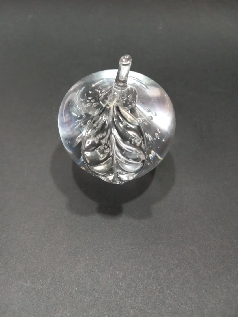 1960s Vintage Hand Blown Lead Crystal Taiwan Apples Bubbles Paper Weights- Set of 2 - 2