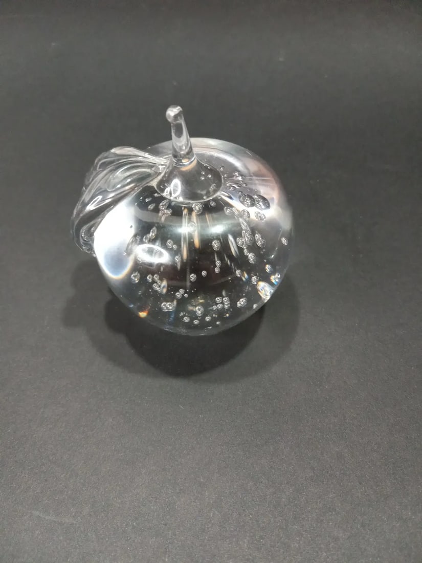 1960s Vintage Hand Blown Lead Crystal Taiwan Apples Bubbles Paper Weights- Set of 2 - 3