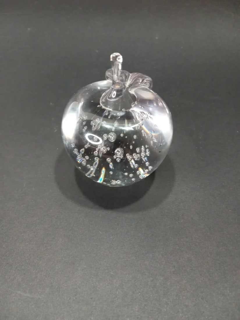 1960s Vintage Hand Blown Lead Crystal Taiwan Apples Bubbles Paper Weights- Set of 2 - 4