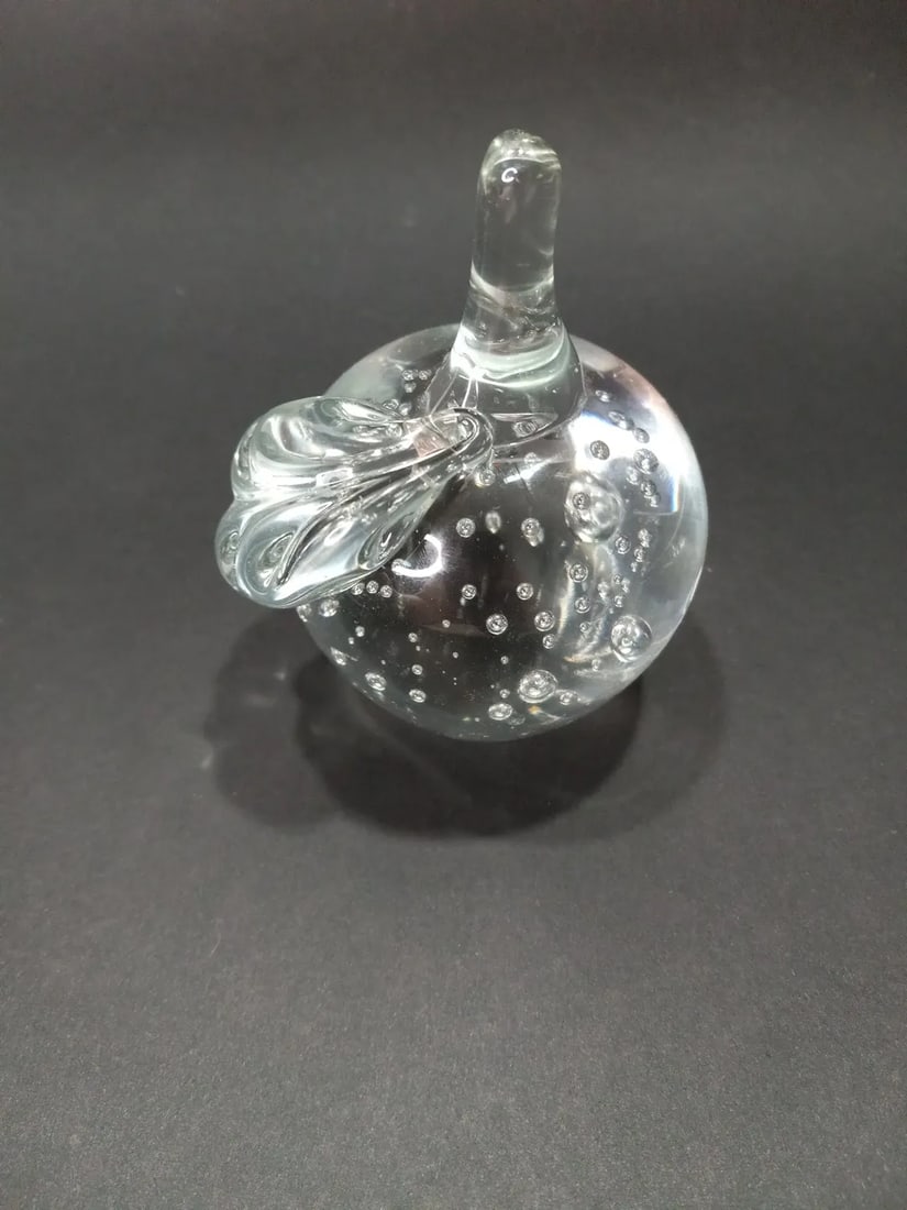 1960s Vintage Hand Blown Lead Crystal Taiwan Apples Bubbles Paper Weights- Set of 2 - 6