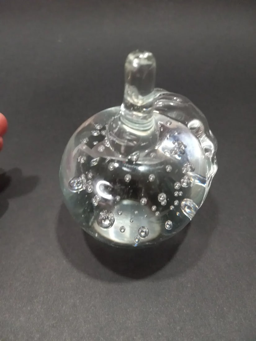 1960s Vintage Hand Blown Lead Crystal Taiwan Apples Bubbles Paper Weights- Set of 2 - 8