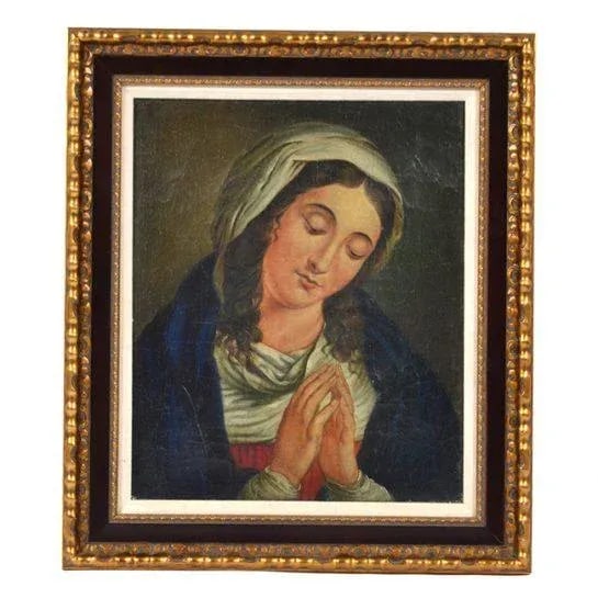 18th / 19th Century Antique "Madonna" Oil on Canvas Painting - 7