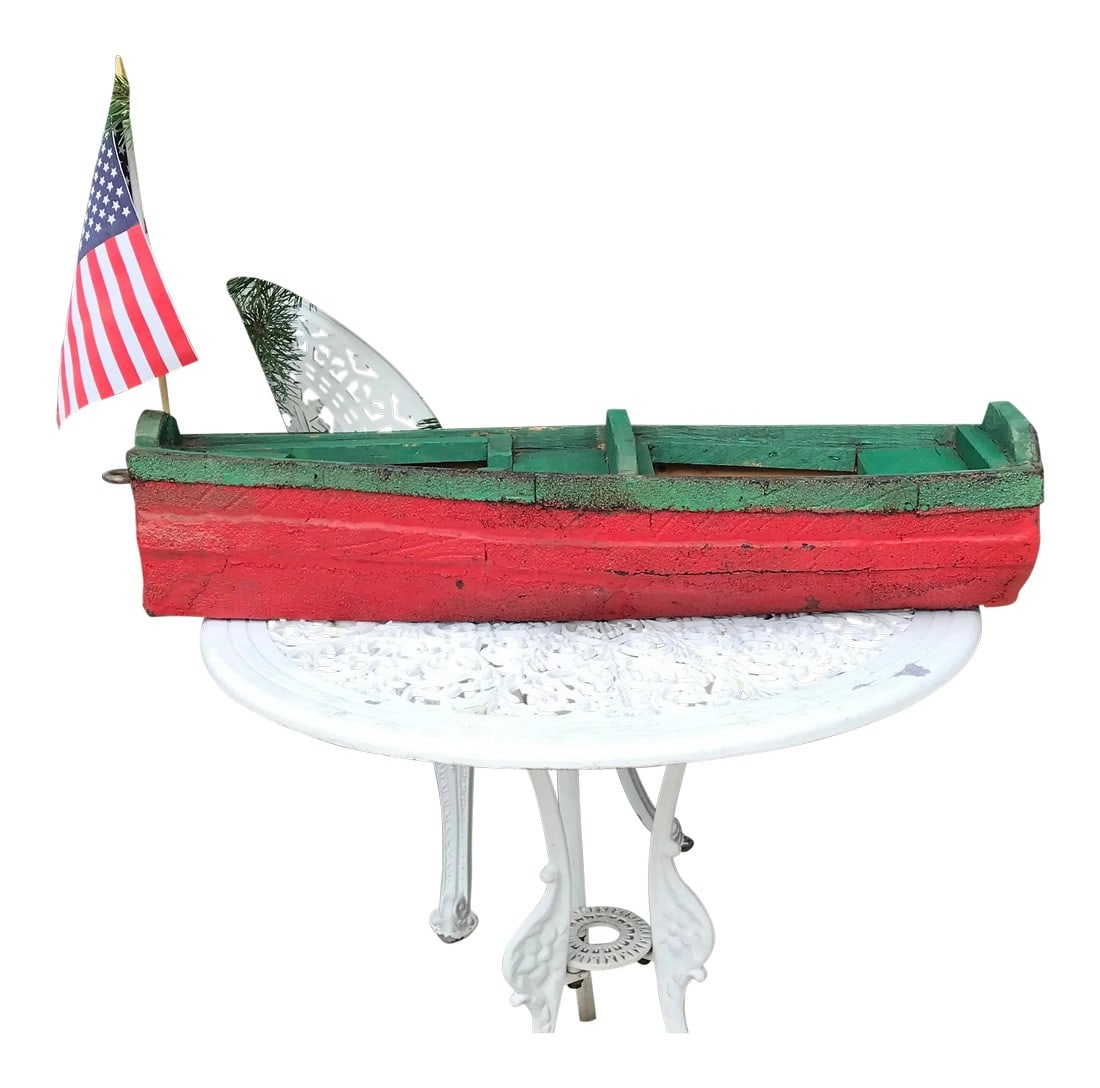 Folk Art Pond Boat: 1920's Folk Art Pond Boat. Original from a Door County boat house. Makes a fabulous summer centerpiece or presents at Christmas! Condition: Alterations: Original Condition Unaltered Imperfections: Som