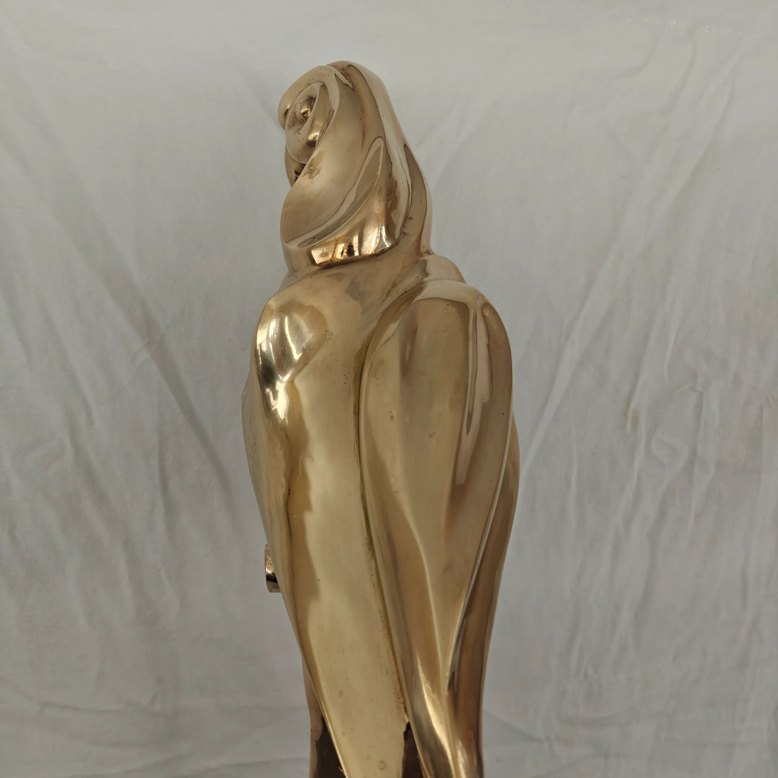 Vintage Brass Sculpture Macaw Parrot on Perch, Wood Base - 6