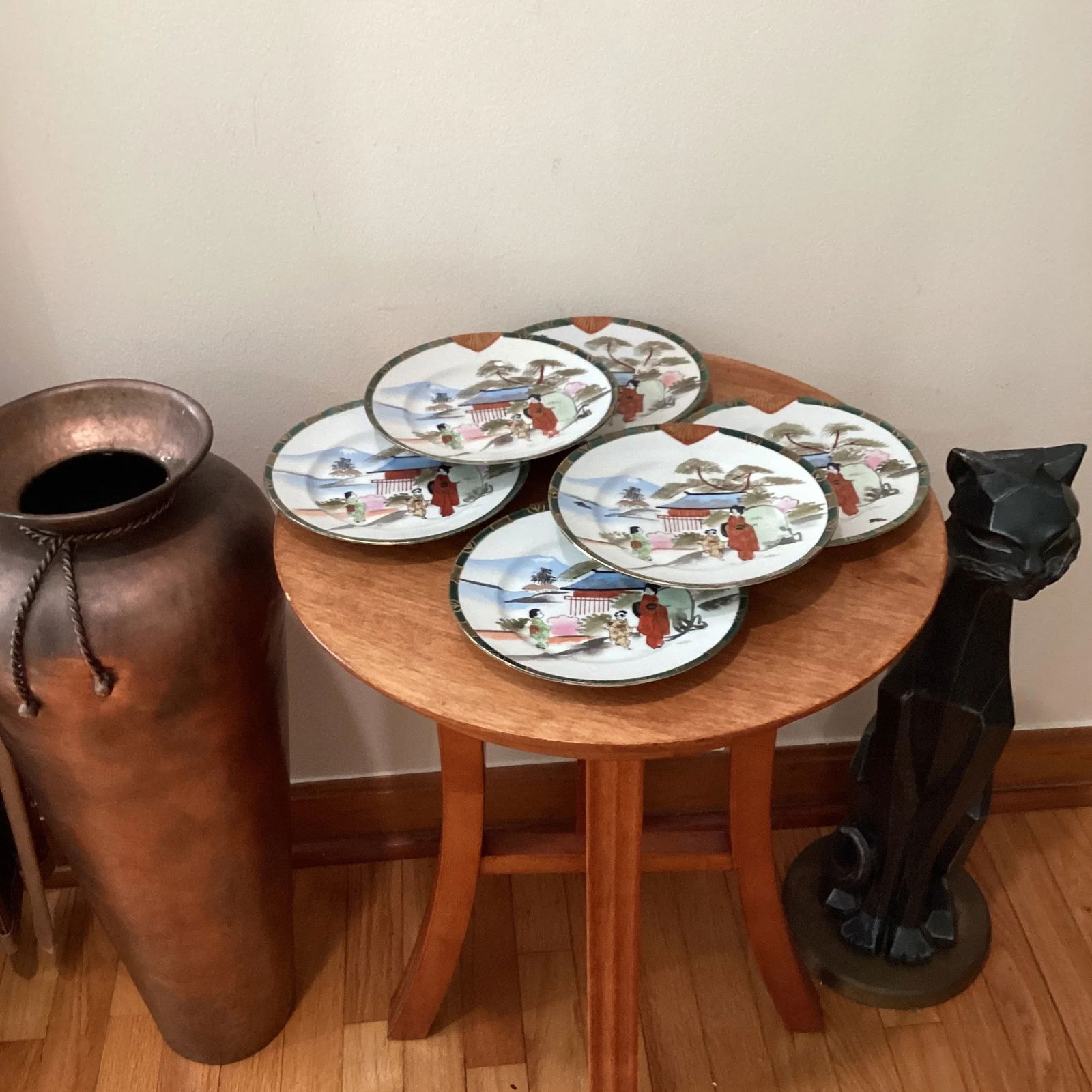 Vintage Japanese Handmade Hand Painted Porcelain Plates Set by Kutani Artist Signed- Set of 6 - 11