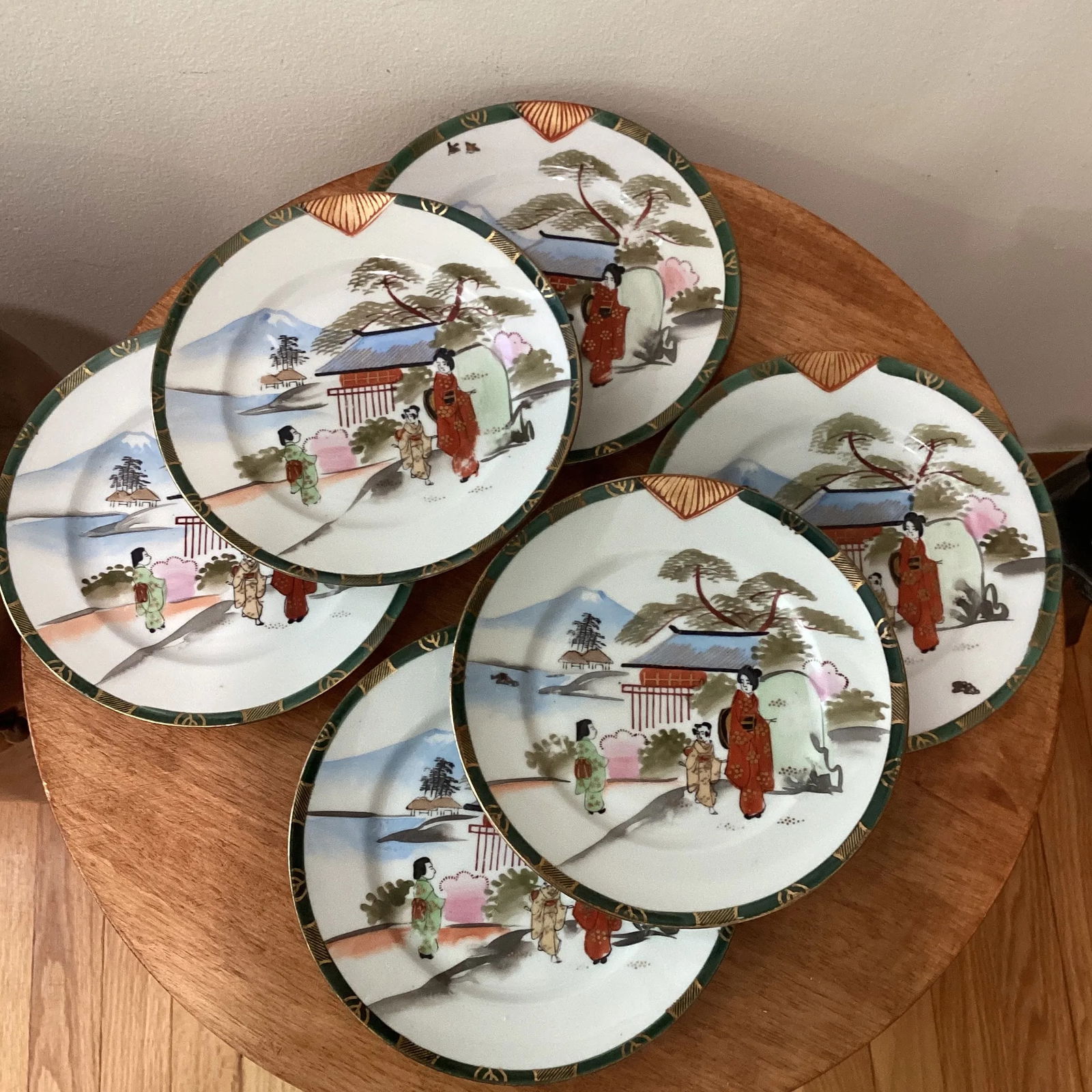 Vintage Japanese Handmade Hand Painted Porcelain Plates Set by Kutani Artist Signed- Set of 6 - 12