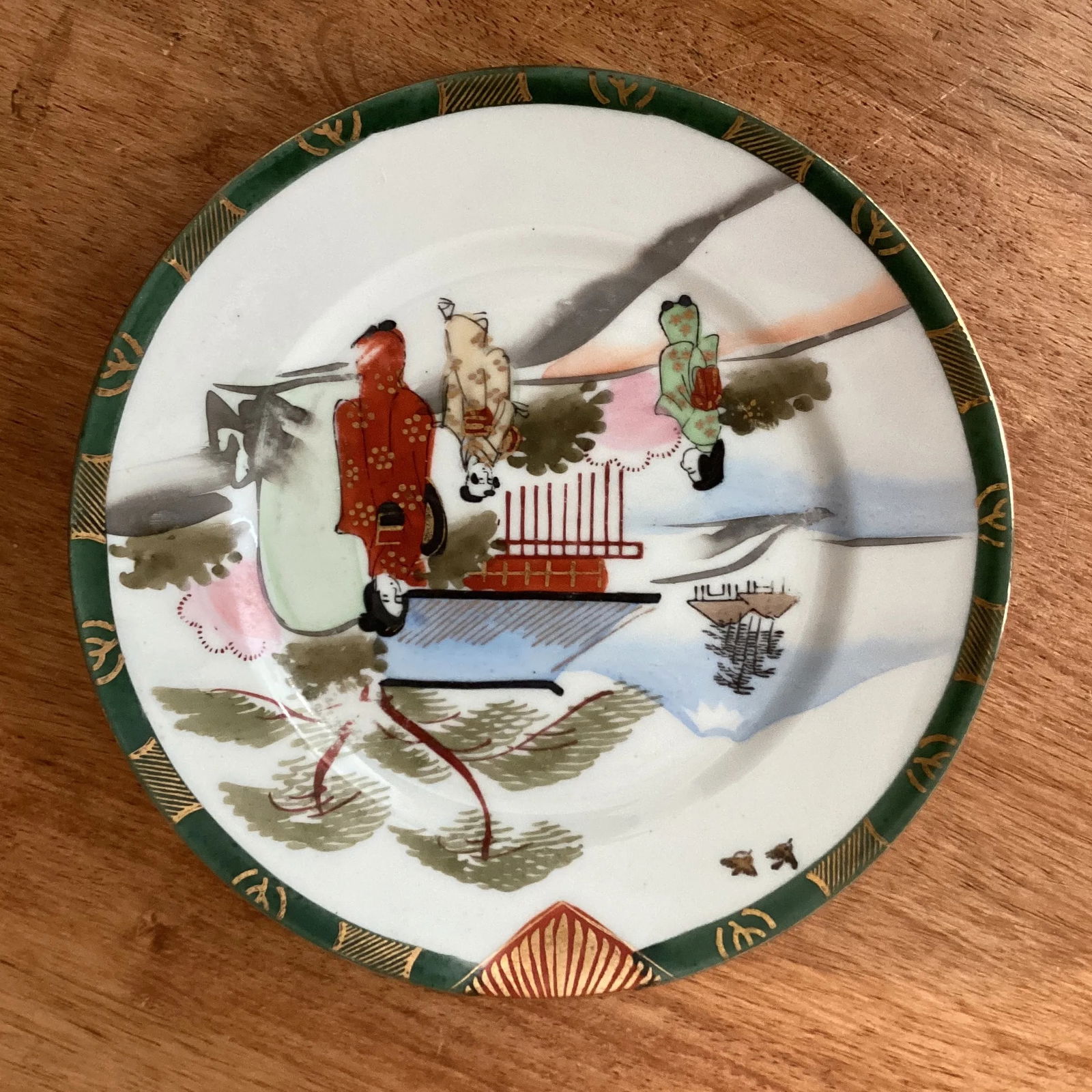 Vintage Japanese Handmade Hand Painted Porcelain Plates Set by Kutani Artist Signed- Set of 6 - 2