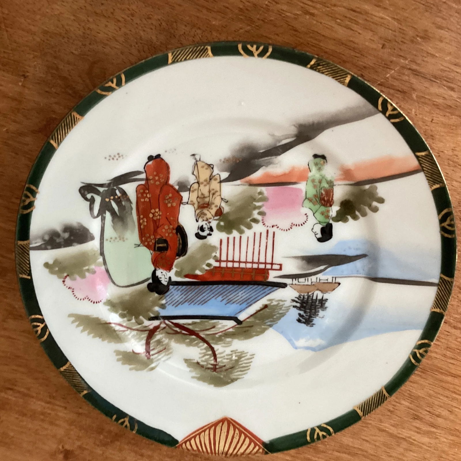 Vintage Japanese Handmade Hand Painted Porcelain Plates Set by Kutani Artist Signed- Set of 6 - 6