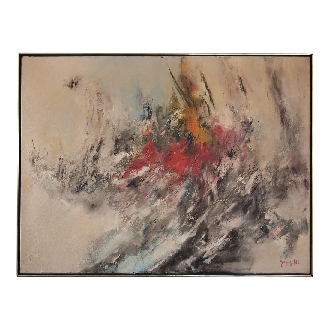 Mid 20th Century Original Vintage Abstract Expressionist Impasto Textured Painting, Oil on Canvas, F (1 of 10)