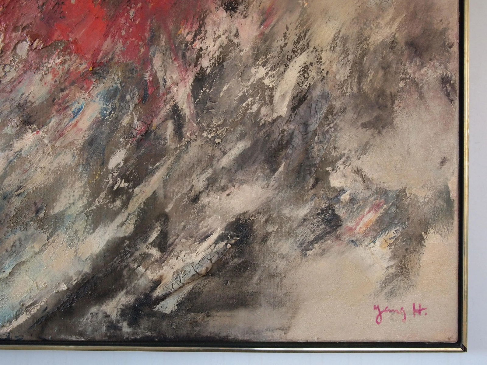 Mid 20th Century Original Vintage Abstract Expressionist Impasto Textured Painting, Oil on Canvas, F - 6