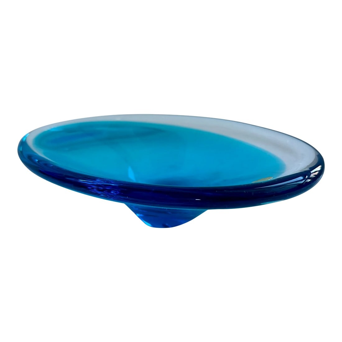 Mats Jonasson Art Glass Blue Bowl, Sweden 1970s Mid Century Modern (1 of 6)