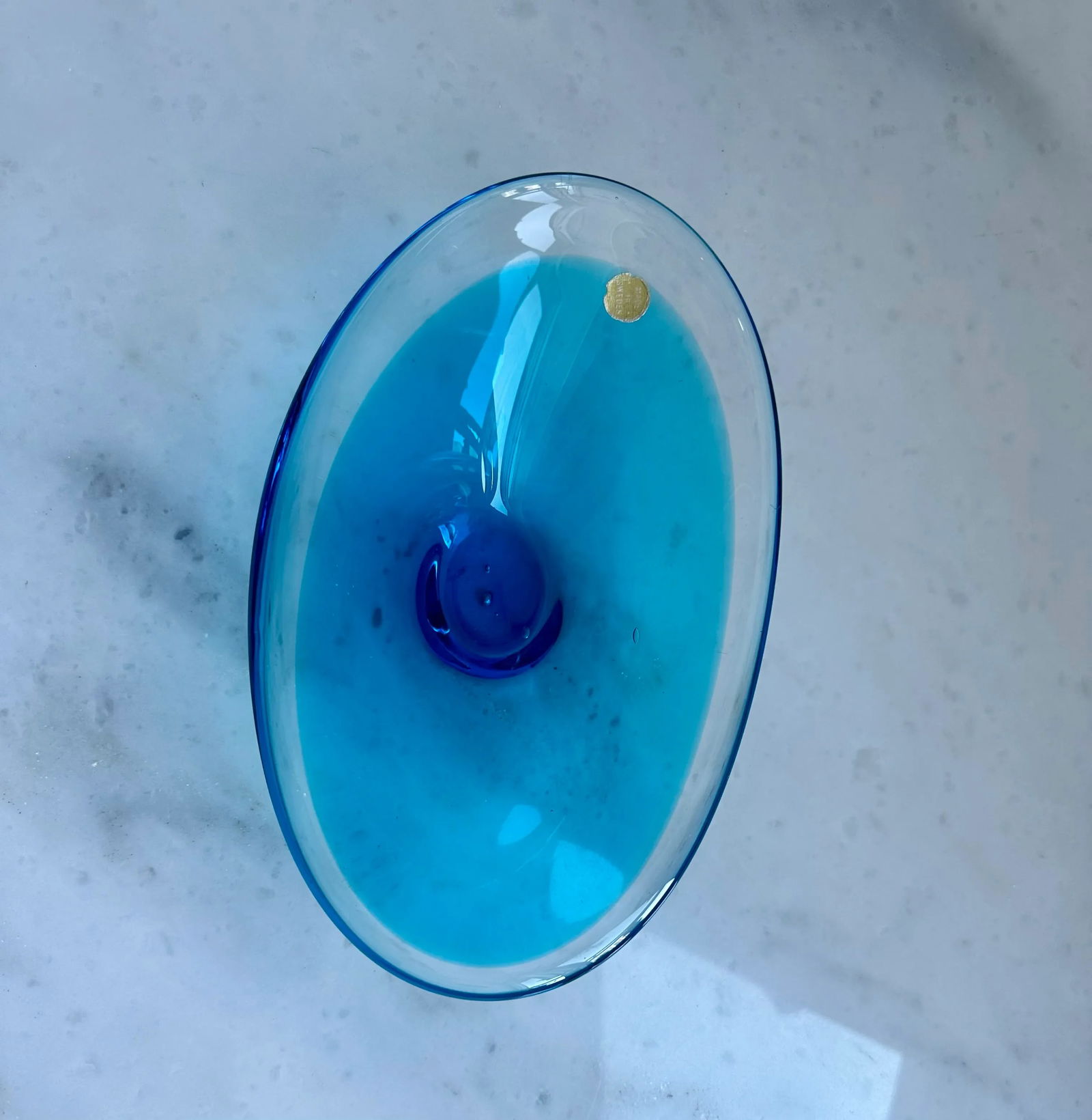 Mats Jonasson Art Glass Blue Bowl, Sweden 1970s Mid Century Modern - 5