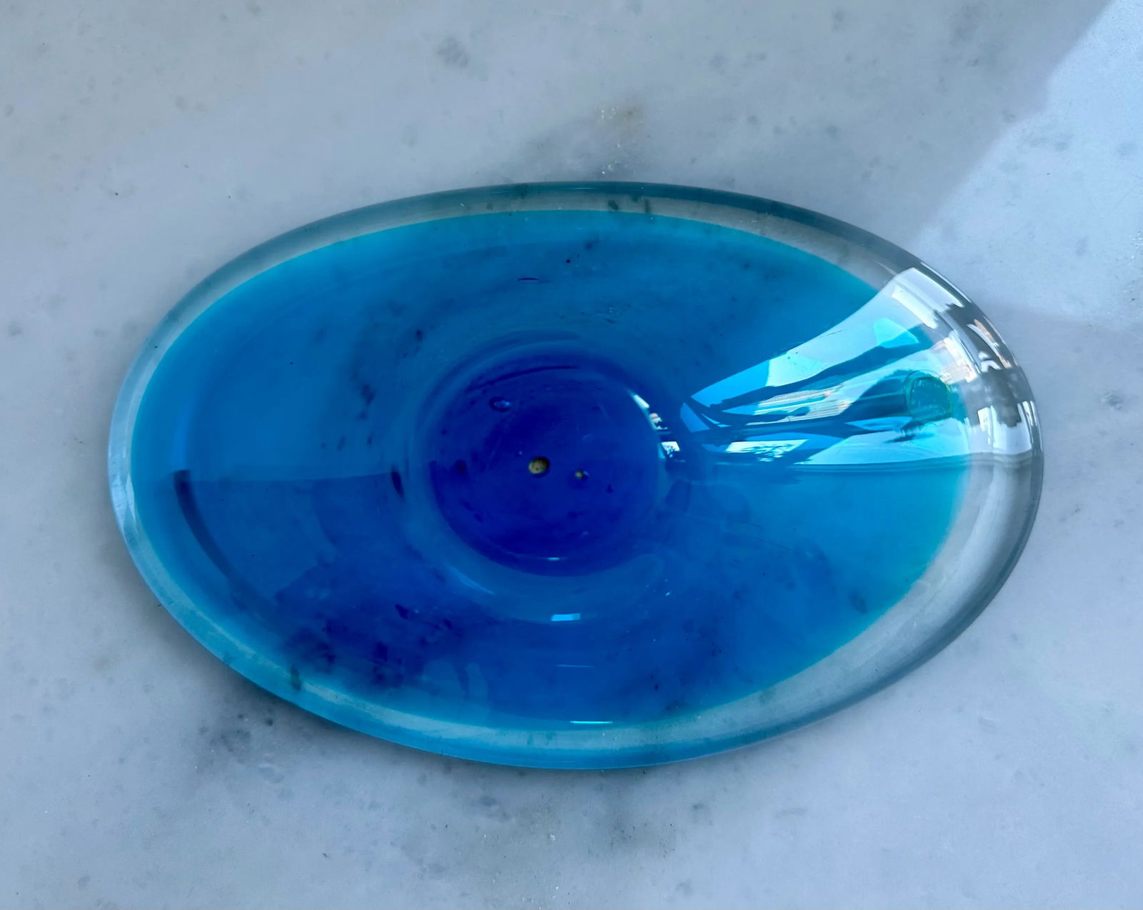 Mats Jonasson Art Glass Blue Bowl, Sweden 1970s Mid Century Modern - 6