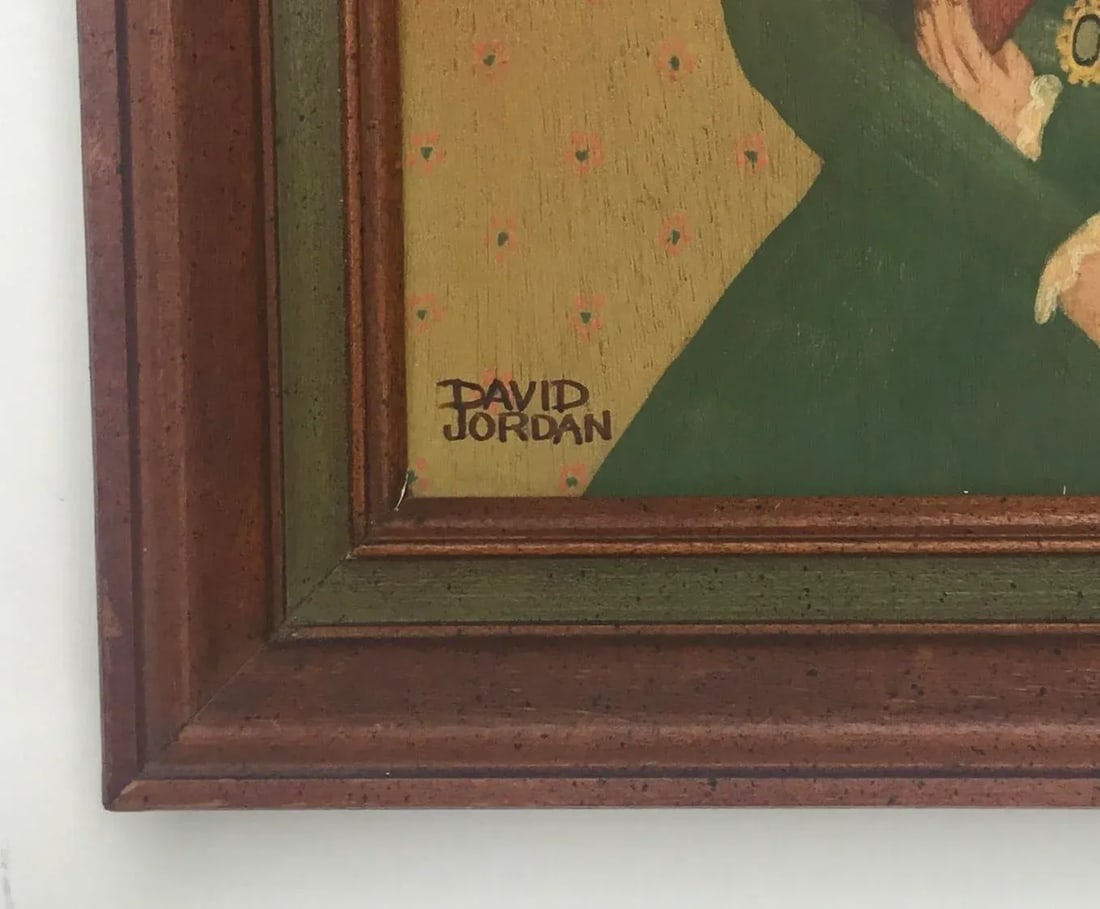 Folk Art Portrait of a Lady With Book, Oil Painting on Wood, Mid 20th Century, Framed - 3