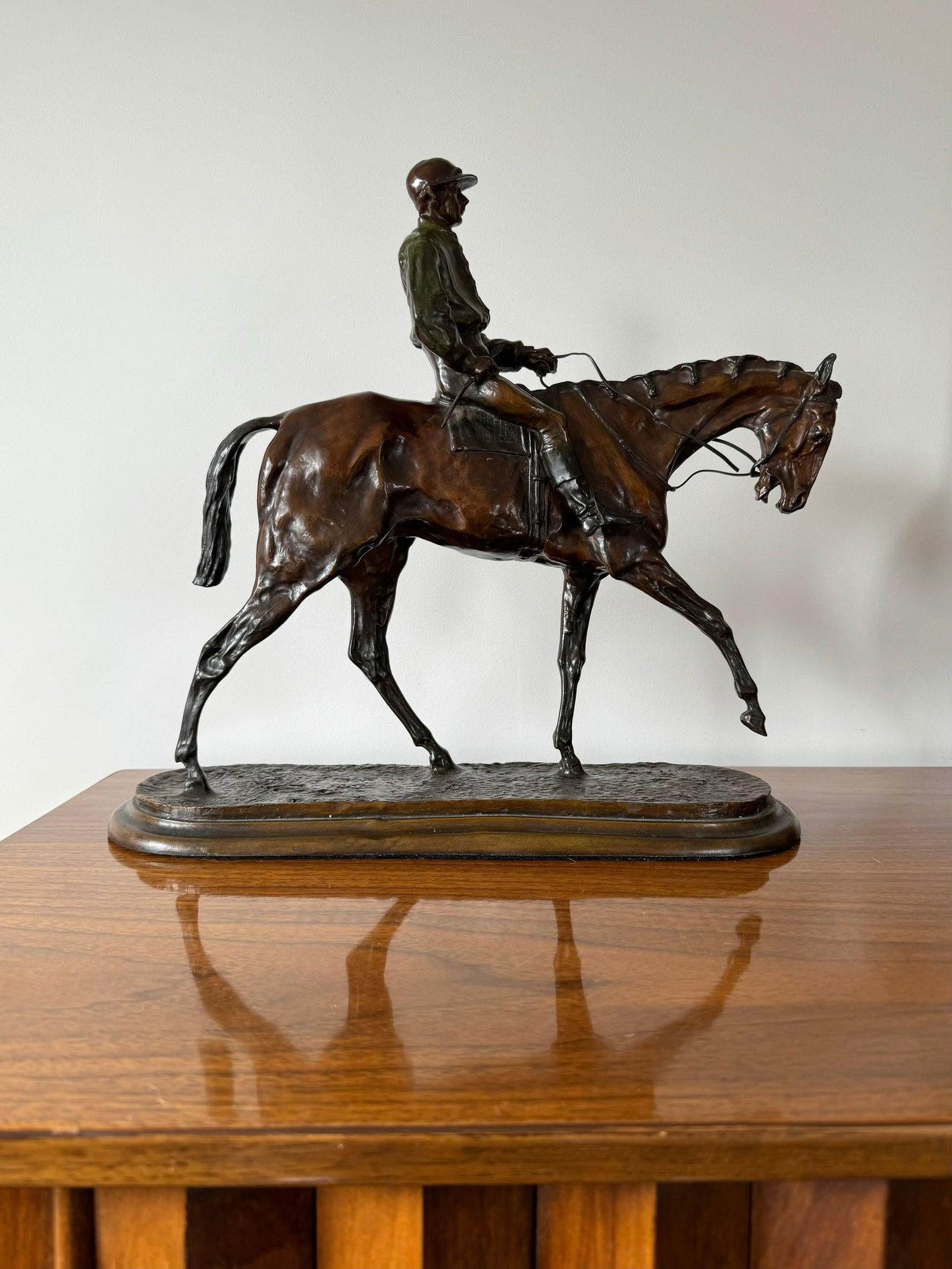 Horse and Jockey Patinated Bronze Sculpture After Pierre Jules Mene - 2