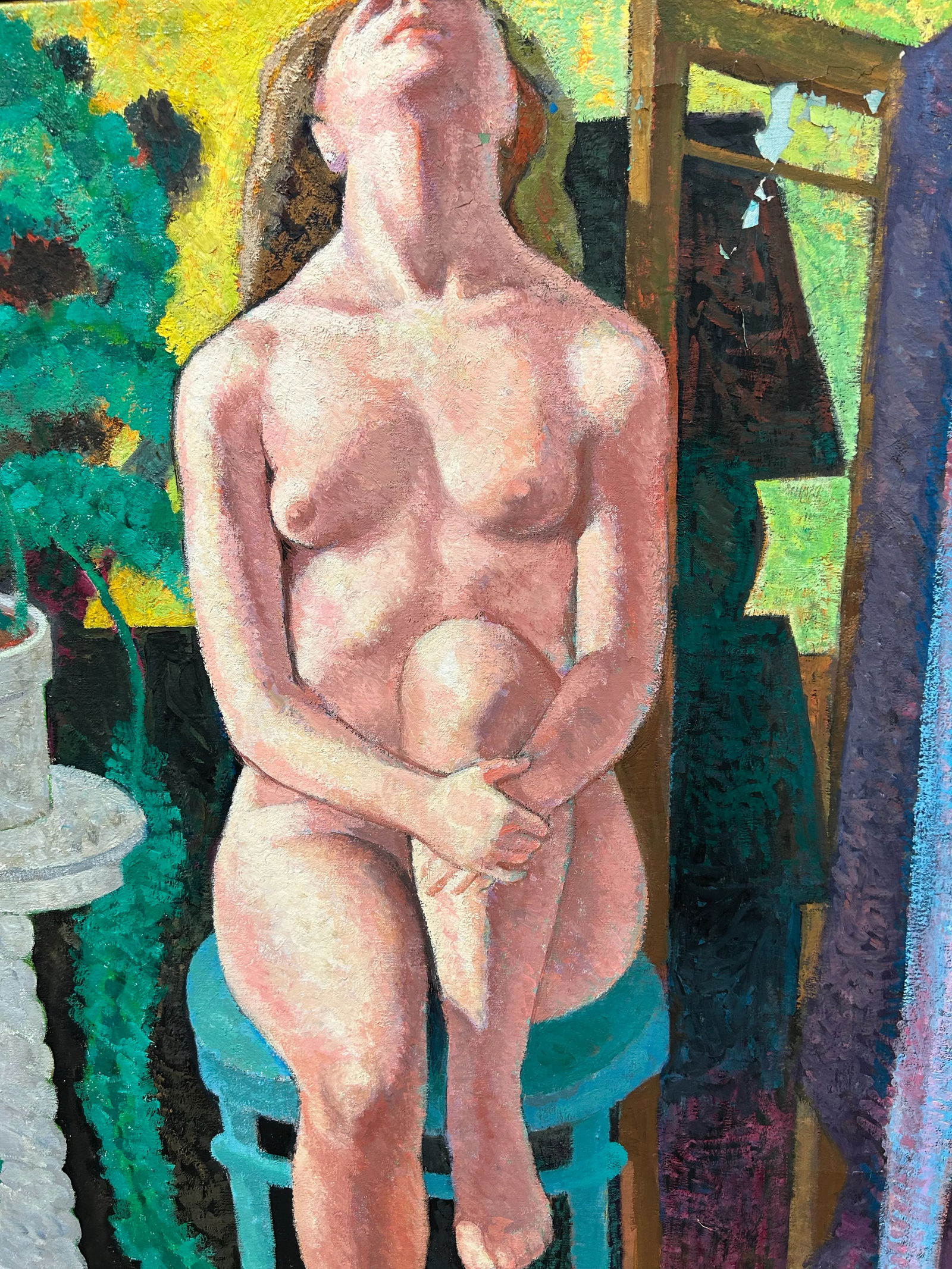 1990s Large Impressionist Oil Painting of Nude Woman and Cat by Robert Finch, Framed - 3