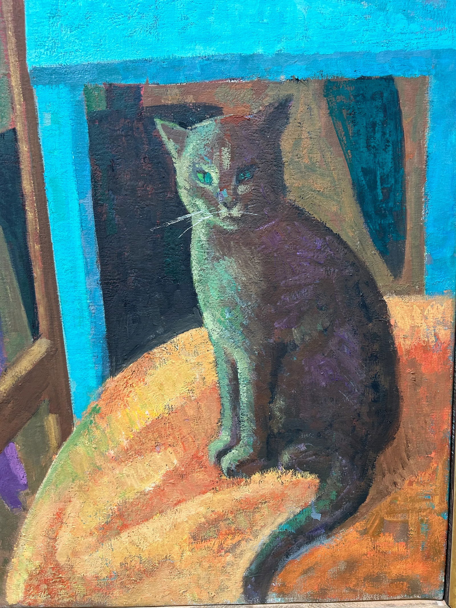 1990s Large Impressionist Oil Painting of Nude Woman and Cat by Robert Finch, Framed - 6