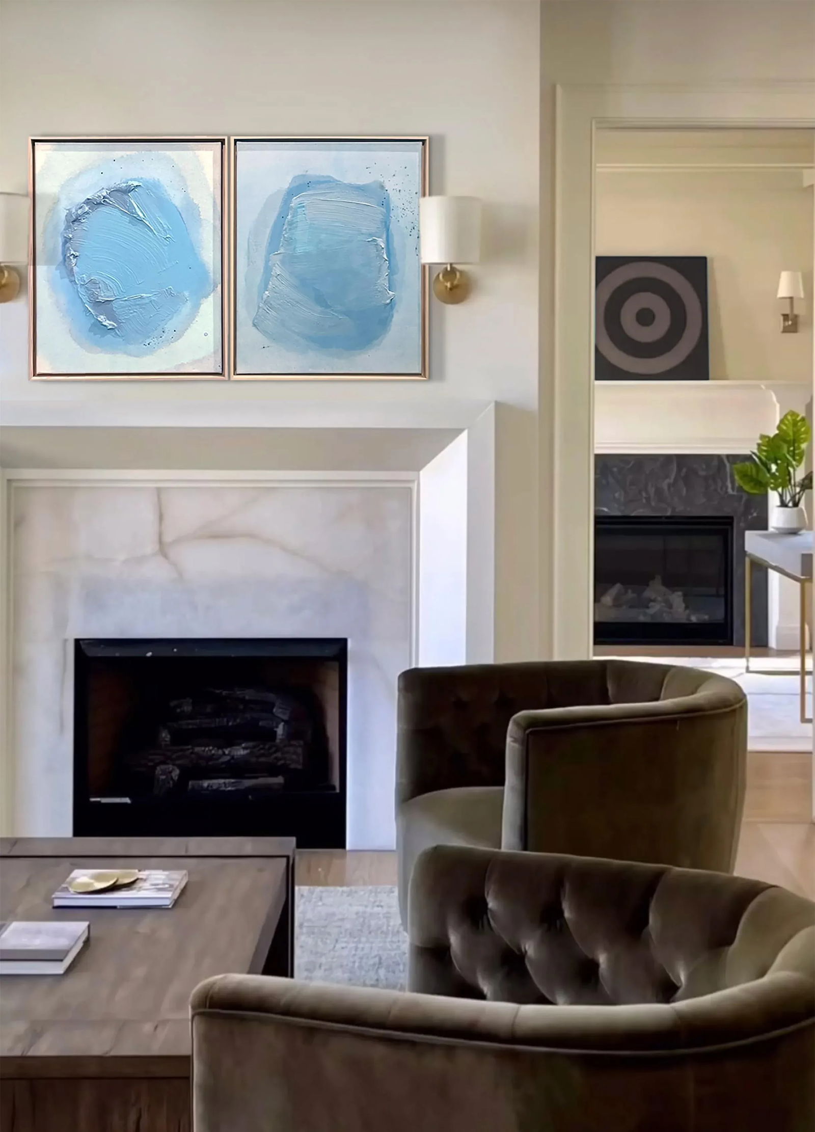 "Raku No02" "Raku No01" Dimensional Texture Abstract Painting in Atmospheric Sky Blue and Periwinkle - 10