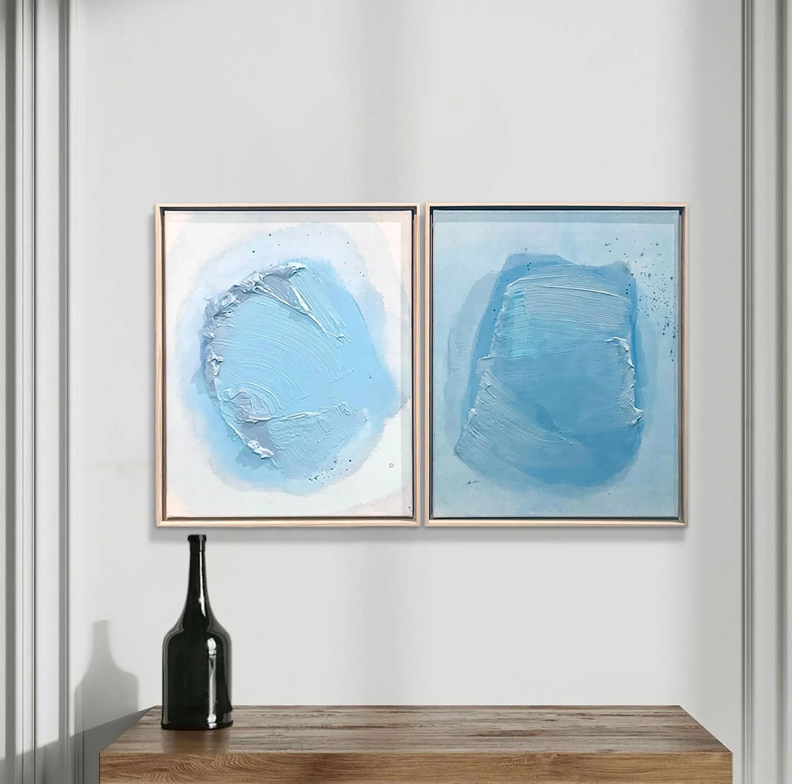 "Raku No02" "Raku No01" Dimensional Texture Abstract Painting in Atmospheric Sky Blue and Periwinkle - 11