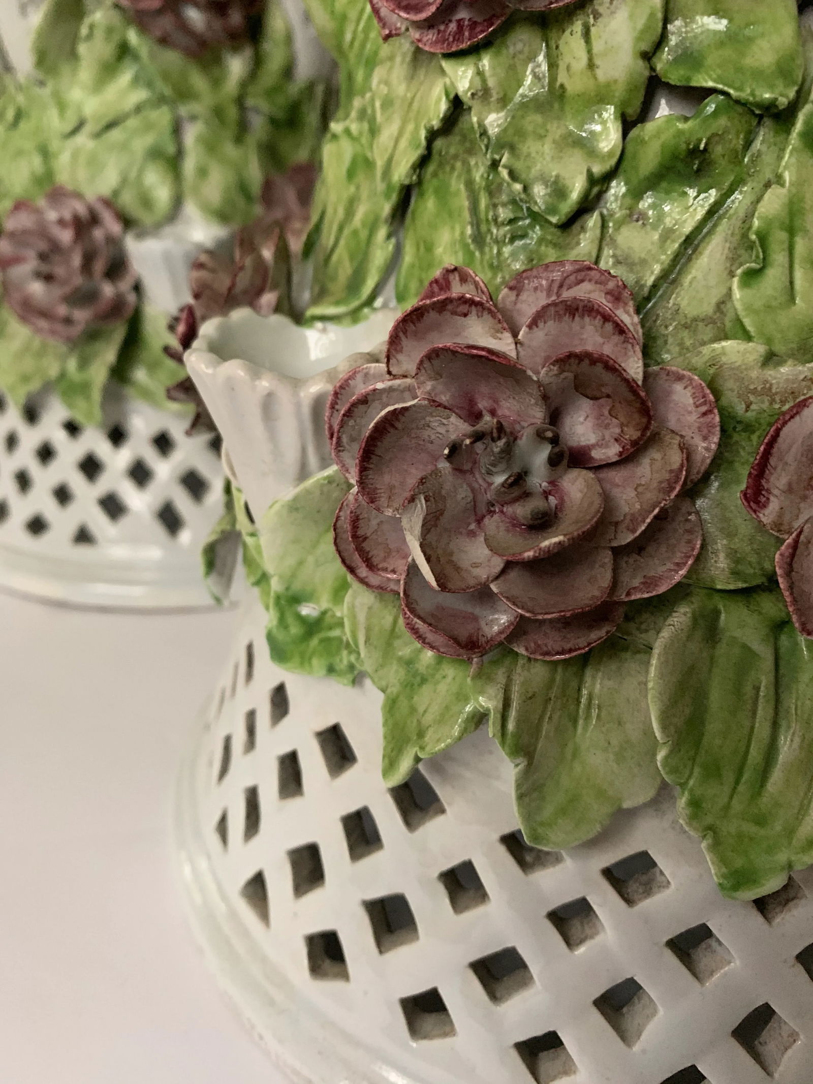 Floral Italian Porcelain Table Candelabra - a Pair - 10